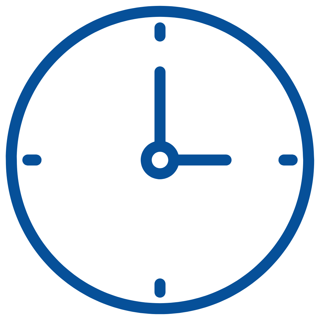 A round blue clock showing 3:00.