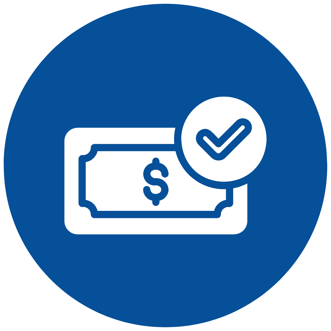 Icon of a dollar bill with a checkmark indicating a verified or successful money transaction.