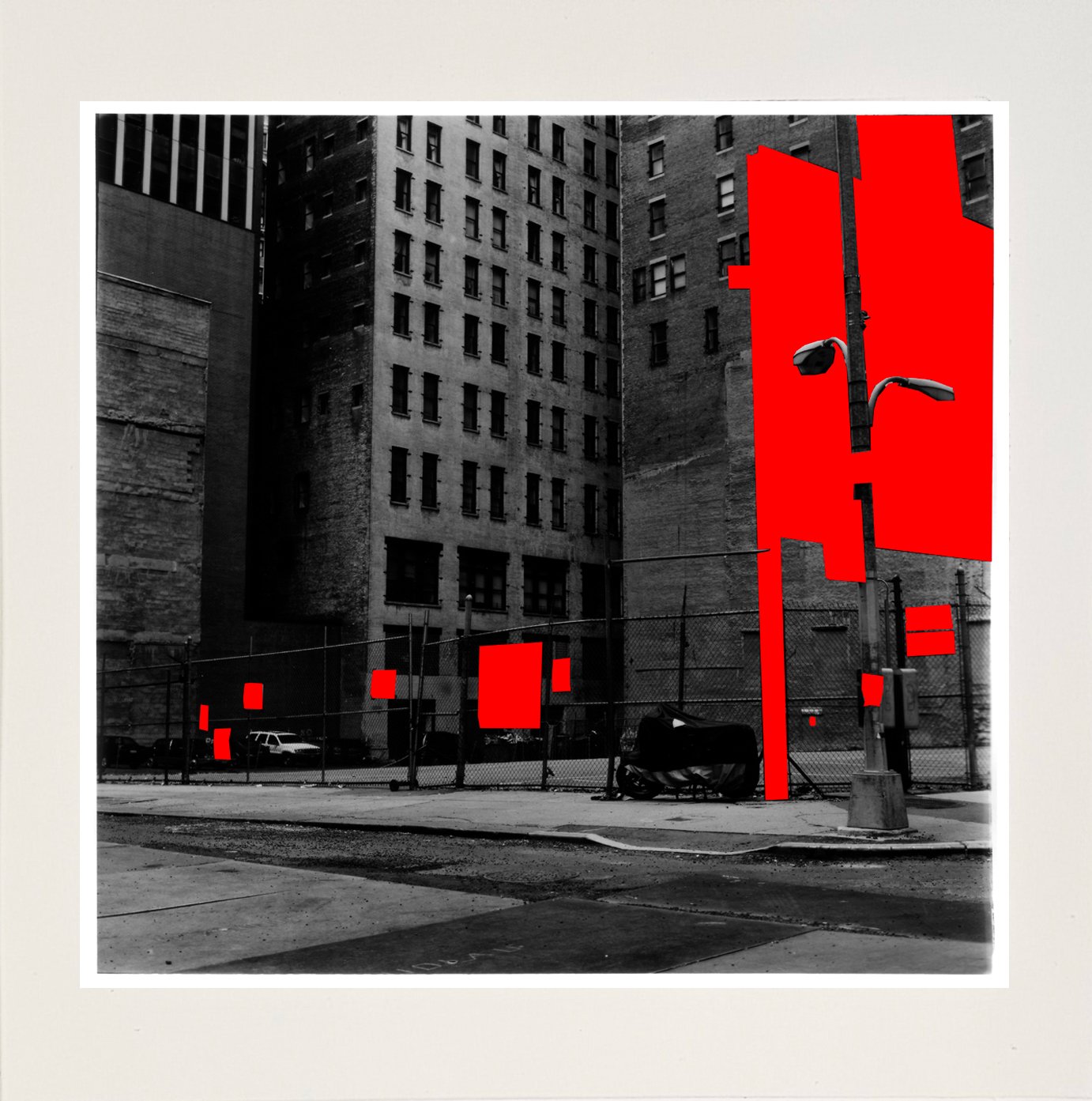 'Lower Manhattan' 2002-2018, Enamel on hand printed fiber print from 6x6 Rolleiflex