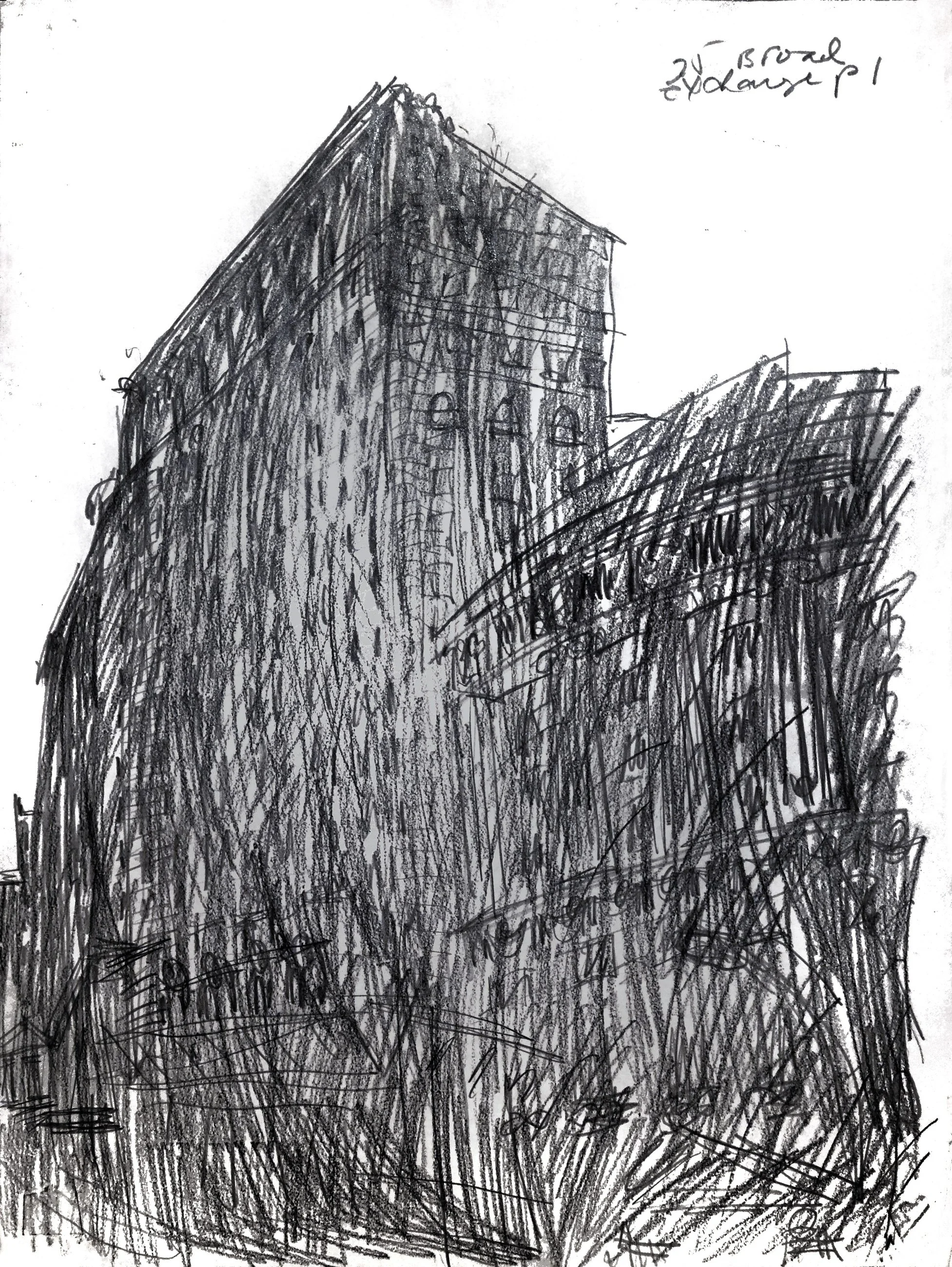 'After the Fire (25 Broad)' 2012, Graphite on paper, 18 x 24 inches
