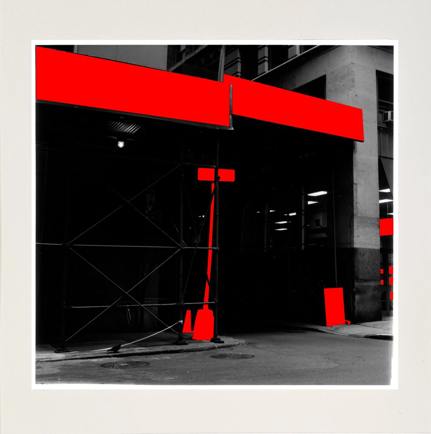 'Lower Manhattan' 2002-2018, Enamel on hand printed fiber print from 6x6 Rolleiflex