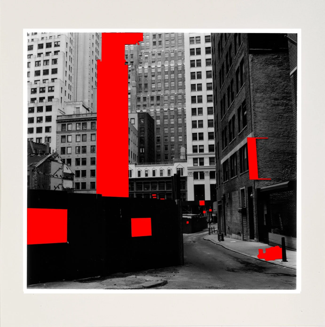 'Lower Manhattan' 2002-2018, Enamel on hand printed fiber print from 6x6 Rolleiflex