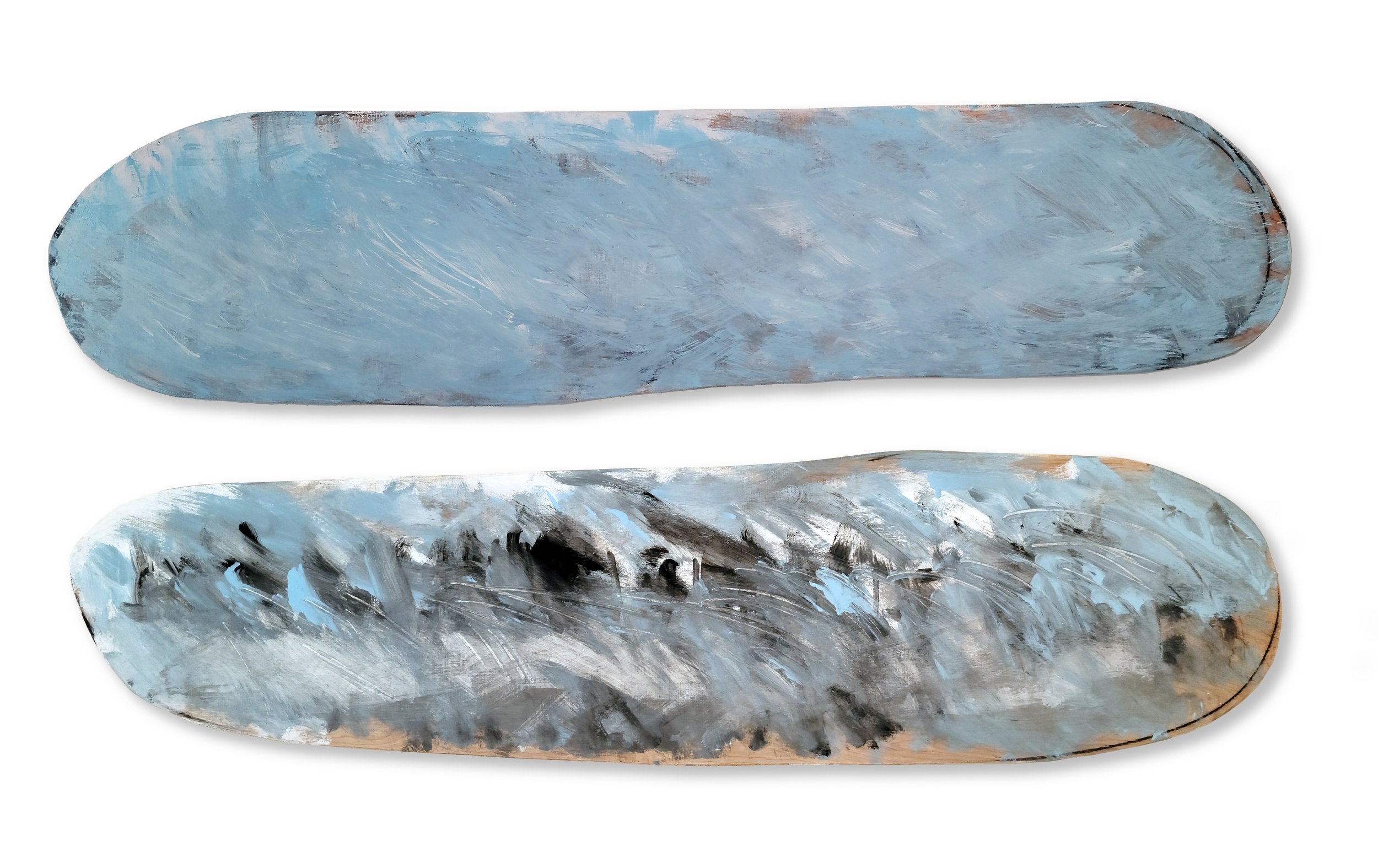 'Someday World' 2020, Enamel, Graphite on wood panel, Diptych approx. 50 x 20 inches