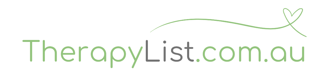 Logo for TherapyList.com.au featuring the text 'TherapyList.com.au' with a green heart-shaped line above the text.