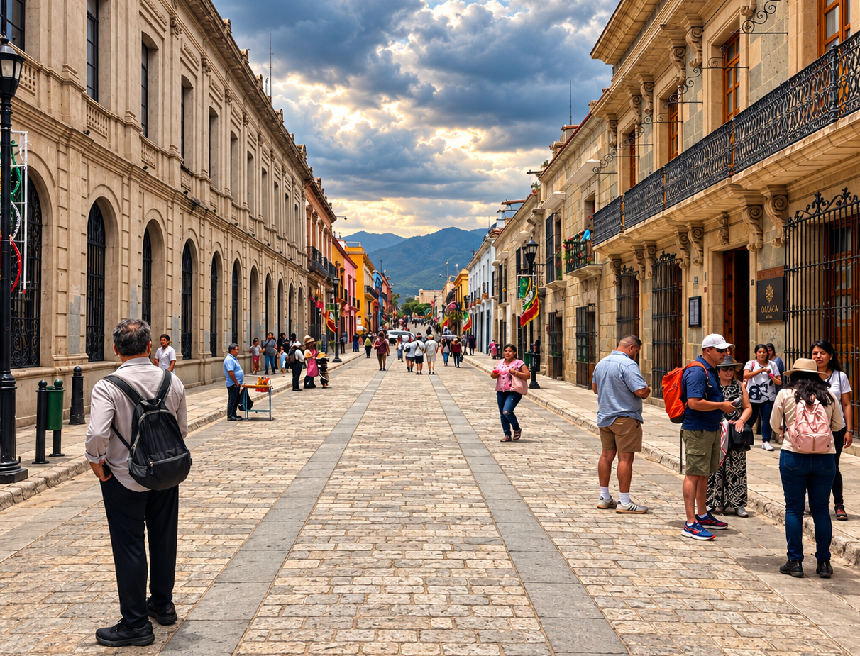 The Andador Macedonio Alcala in the Centro Historico of Oaxaca City, two and a half hours from Puerto Escondido