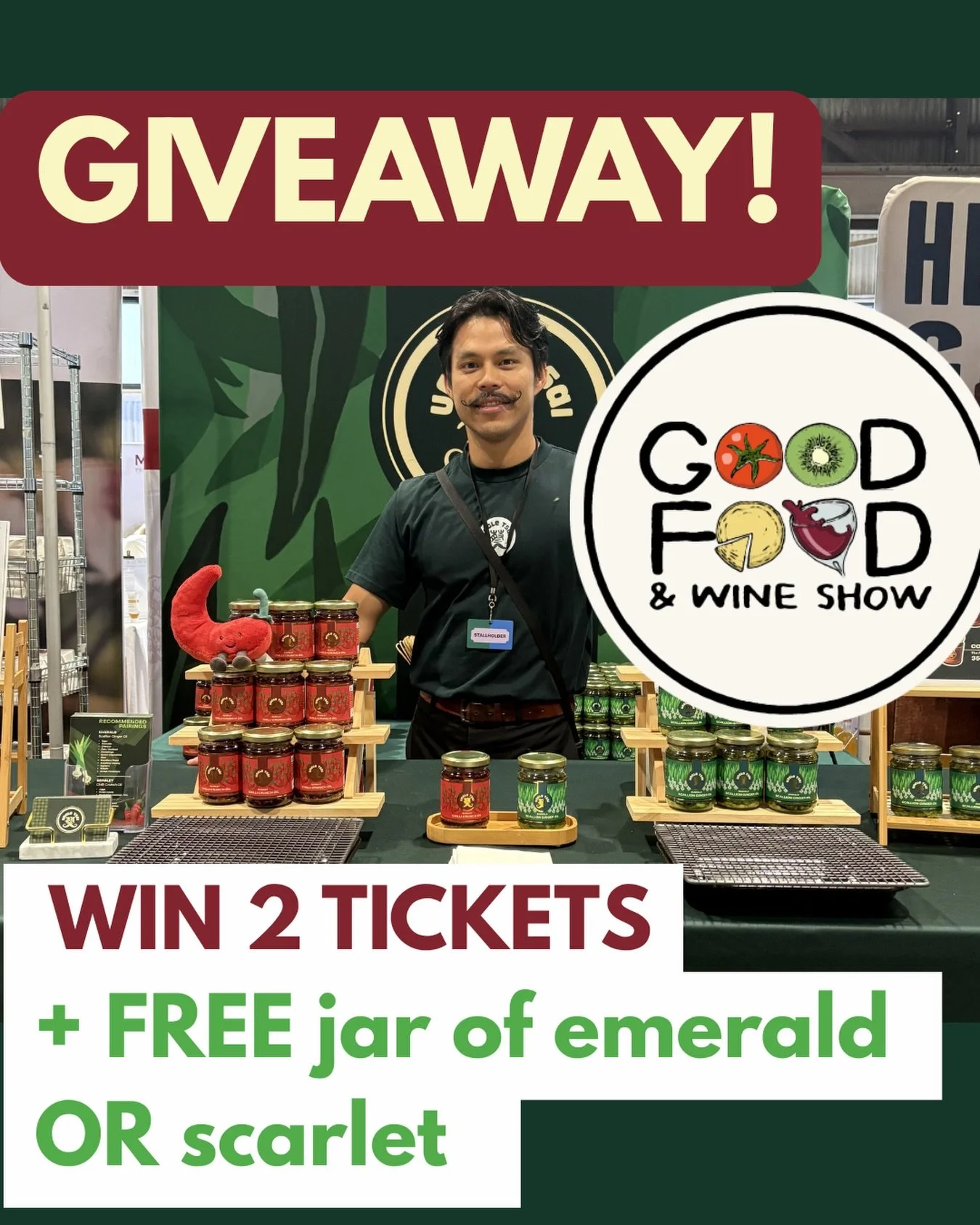 ‼️ FREE GIVEAWAY ‼️ 

Come enjoy a wide range of deliciousness @goodfoodwine show this weekend 🍷 🧀 

We&rsquo;re giving away: 
🎟️ 3 x DOUBLE day passes to the Good Food and Wine show this weekend May 29-31 

PLUS ‼️ 

🫚 1 x Uncle Tsai condiment o