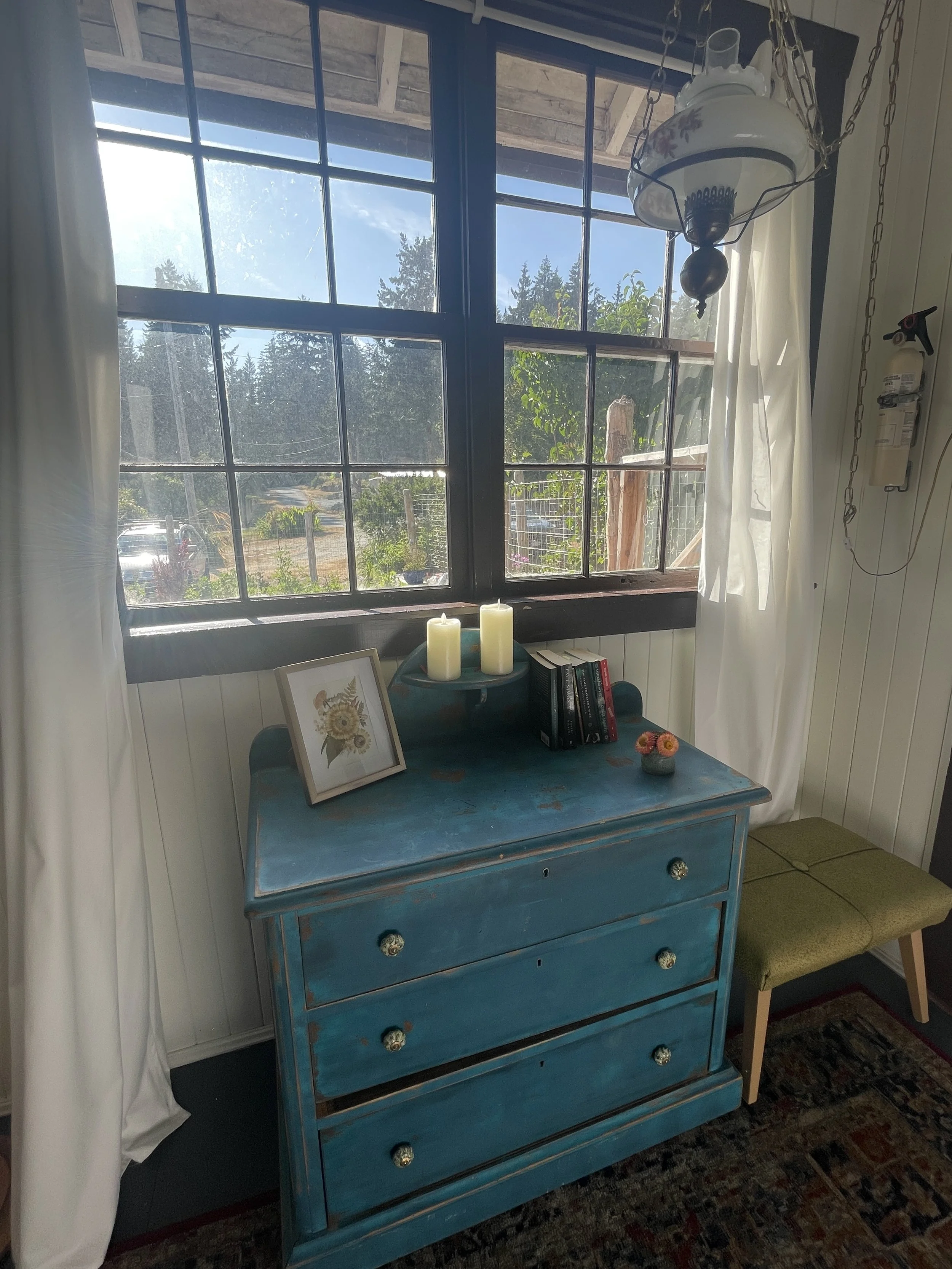 dresser across from bed, looking west
