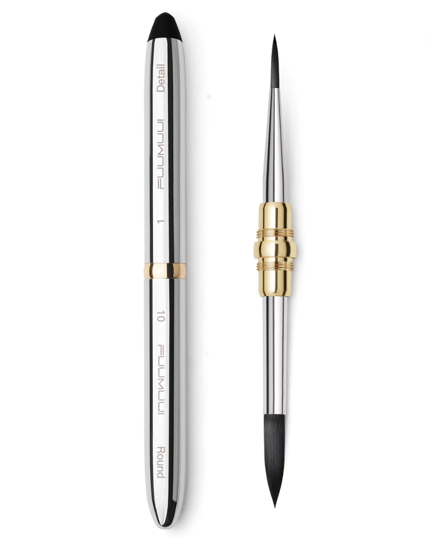 Fuumuui Synthetic Squirrel Dual-Tip Watercolor Travel Brush with Sketch Charcoal Tip