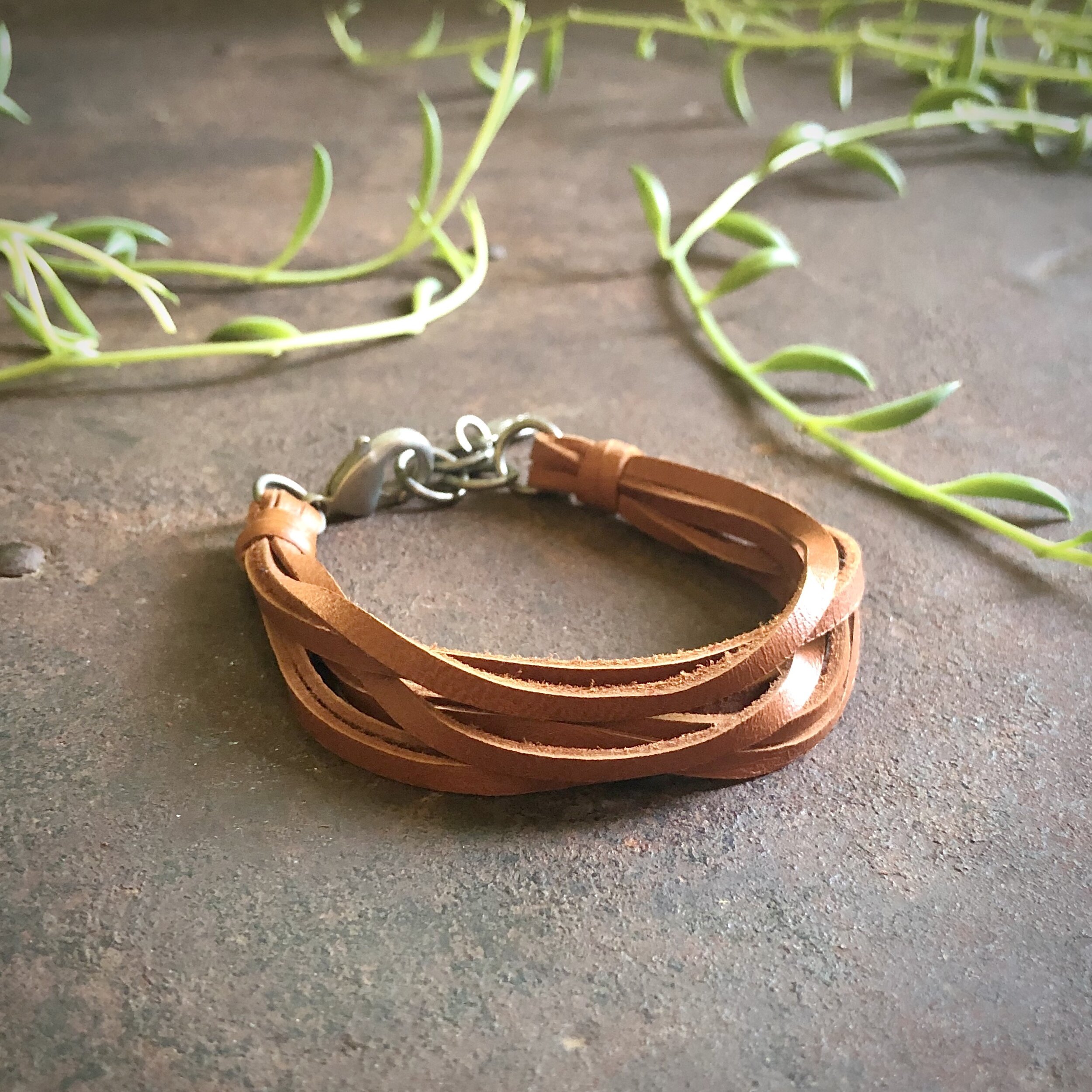 Multi Strand Leather Bracelet - Rust Silver 02.jpg