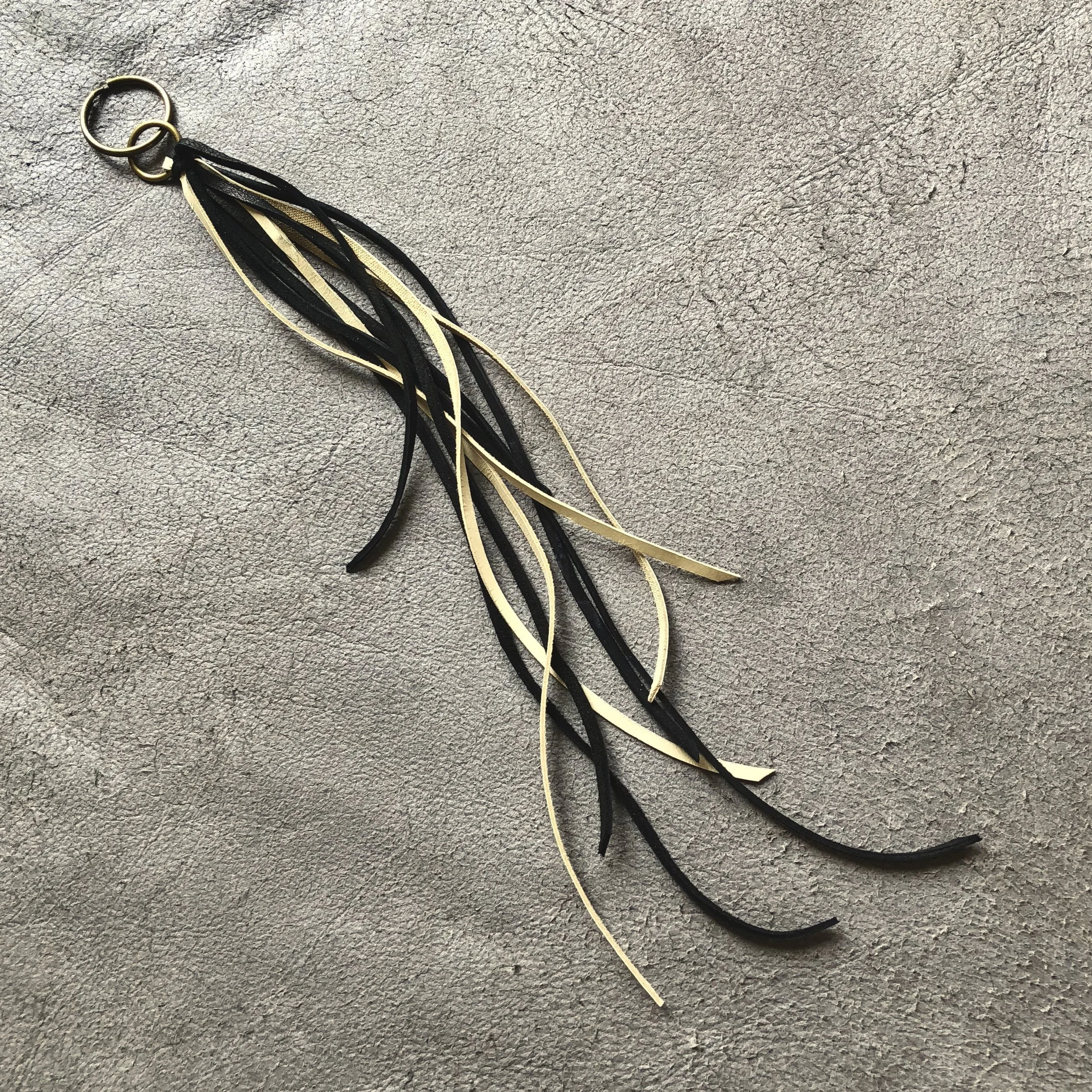 Leather Tassel Key Ring - Cream & Black 01.jpg