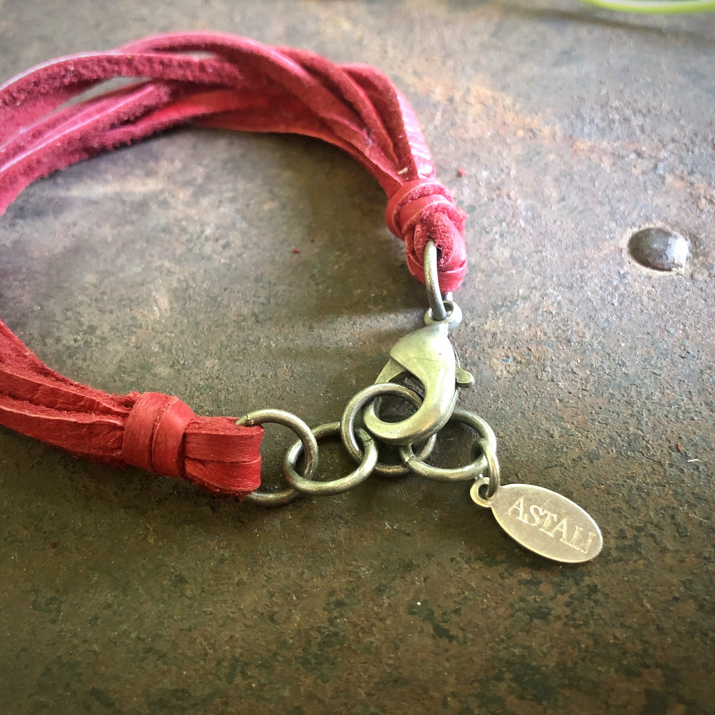 Multi Strand Leather Bracelet - Red Silver 09.jpg