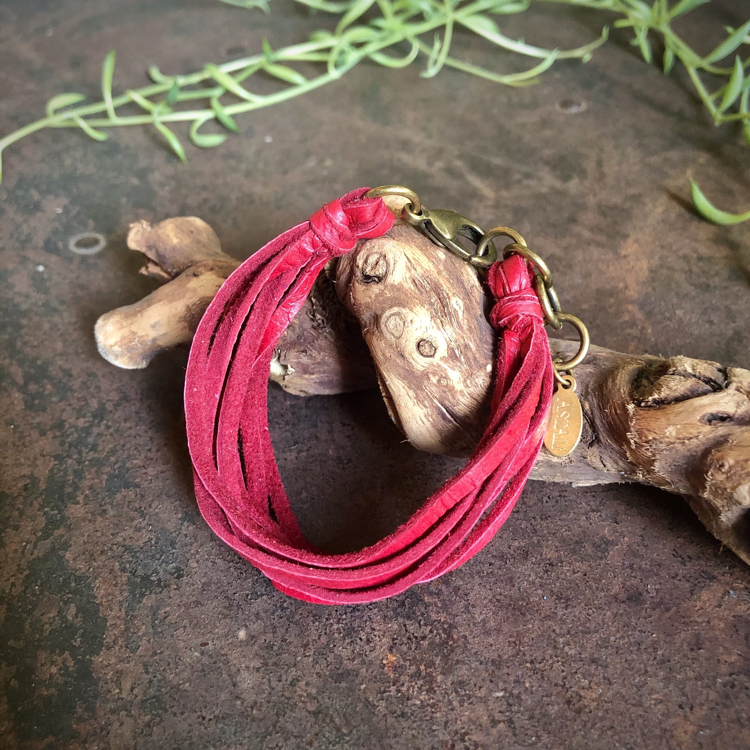 Multi Strand Leather Bracelet - Red Brass 07.jpg