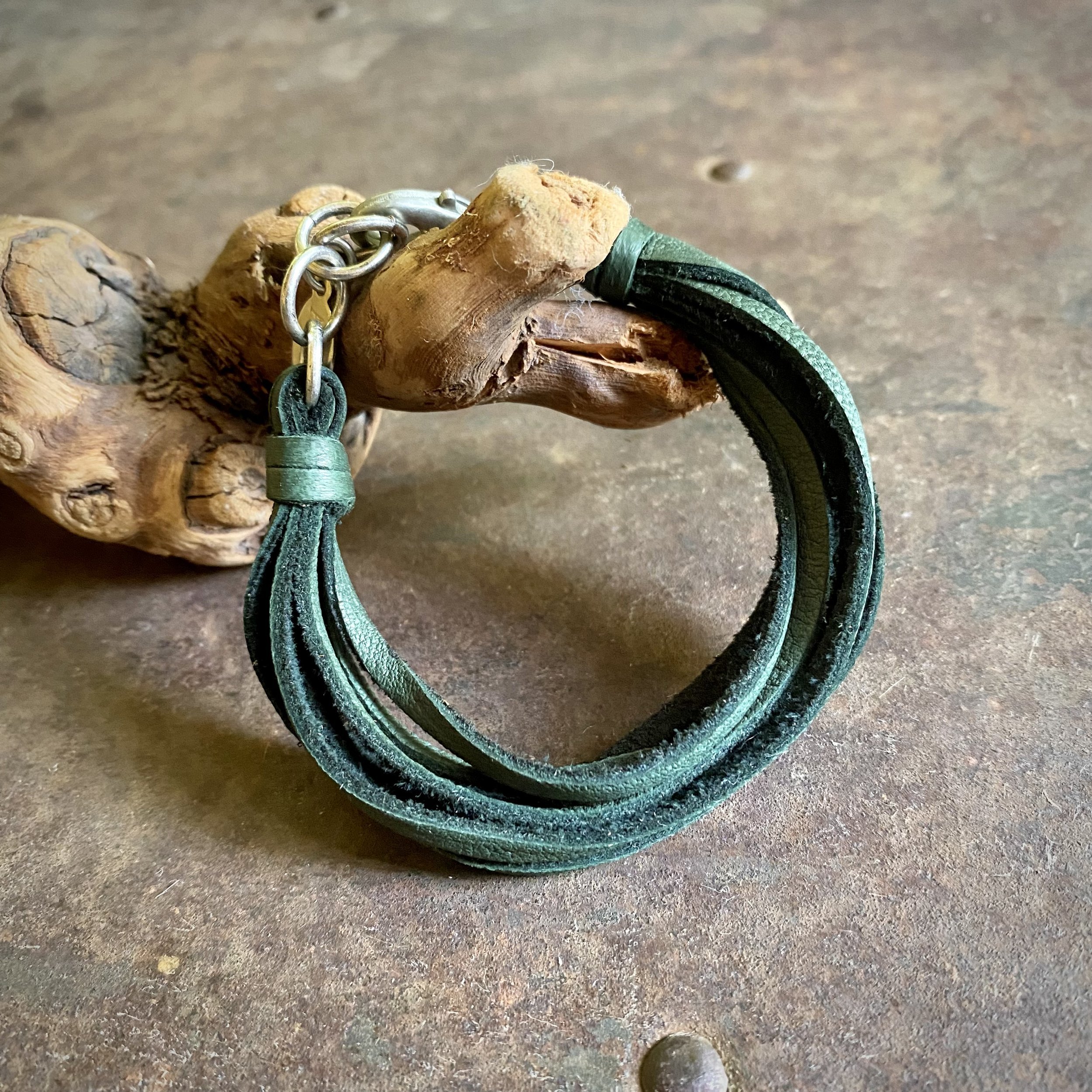 Multi Strand Leather Bracelet - Hunter Green Silver 11.jpg