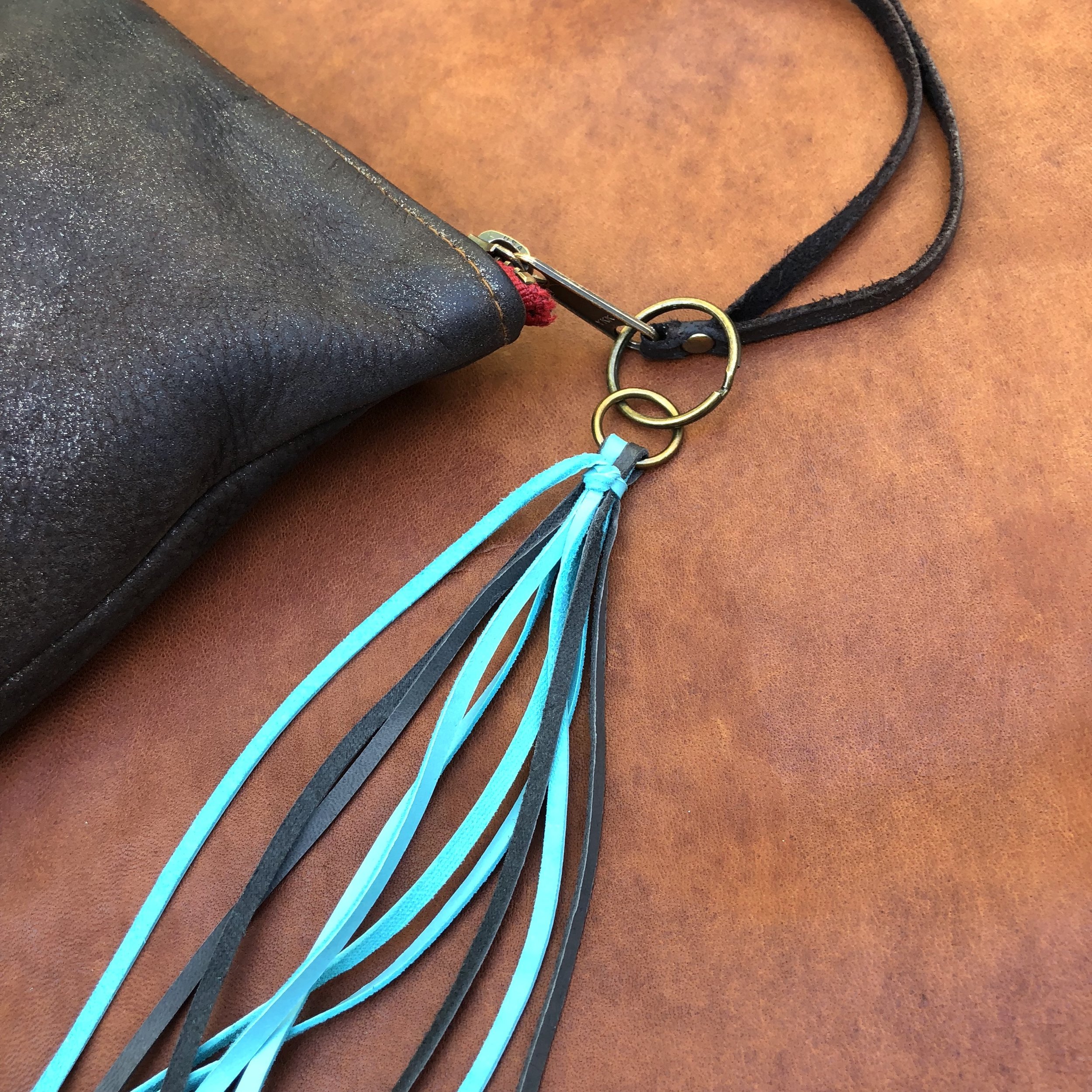 Leather Tassel Key Ring - Turquoise & Charcoal 05.jpg