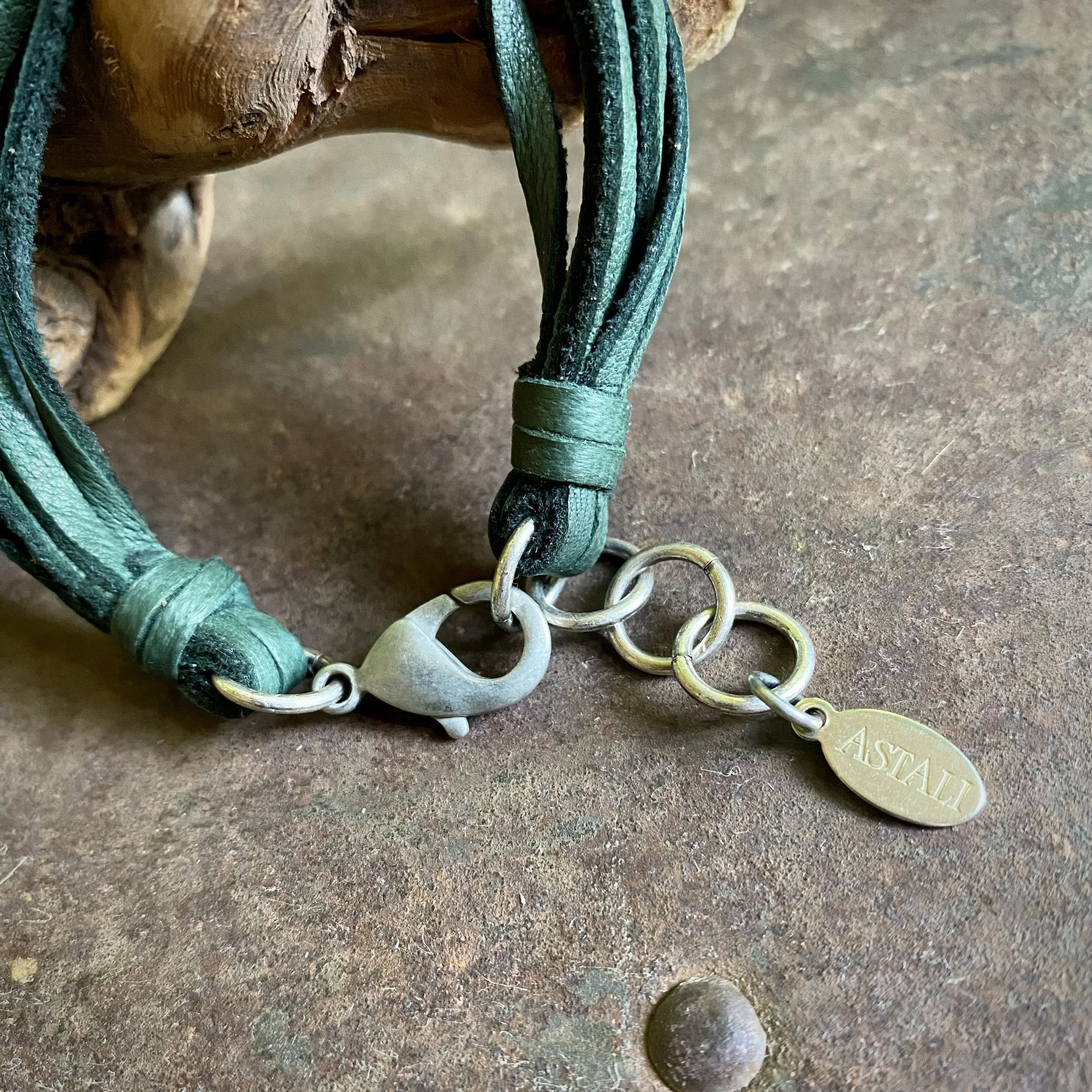 Multi Strand Leather Bracelet - Hunter Green Silver 07.jpg