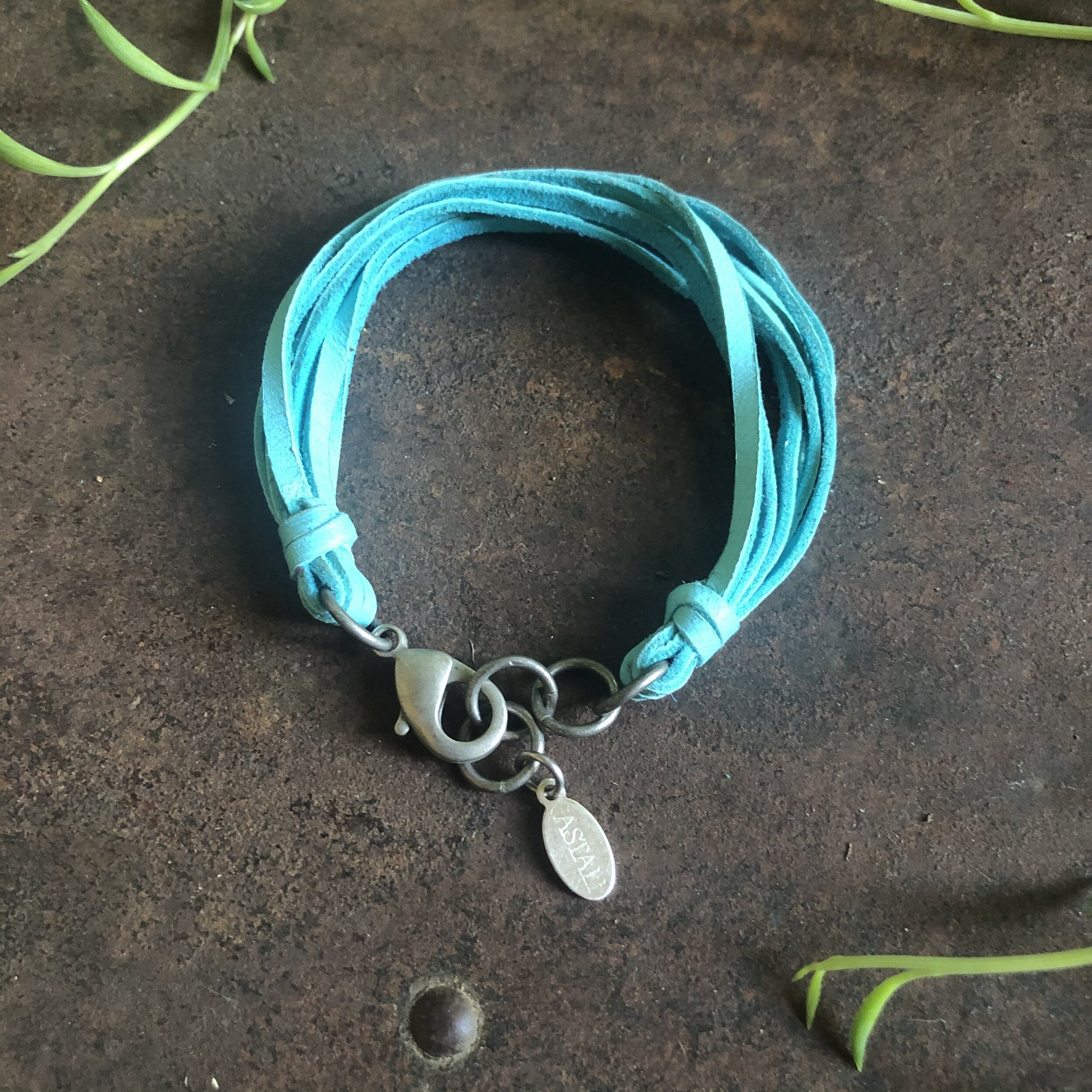 Multi Strand Leather Bracelet - Turquoise Silver 06.jpg