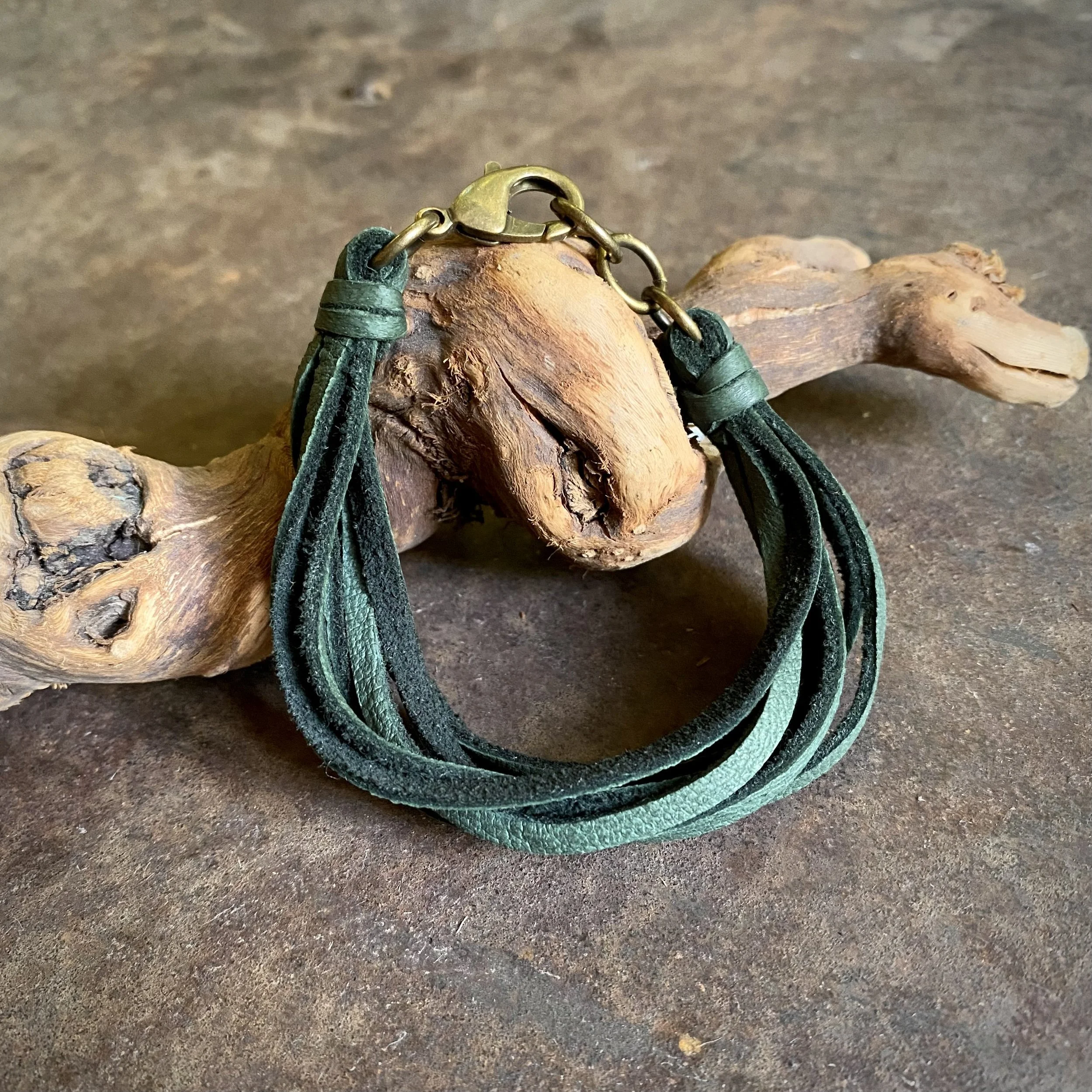 Multi Strand Leather Bracelet - Hunter Green Brass 09.jpg