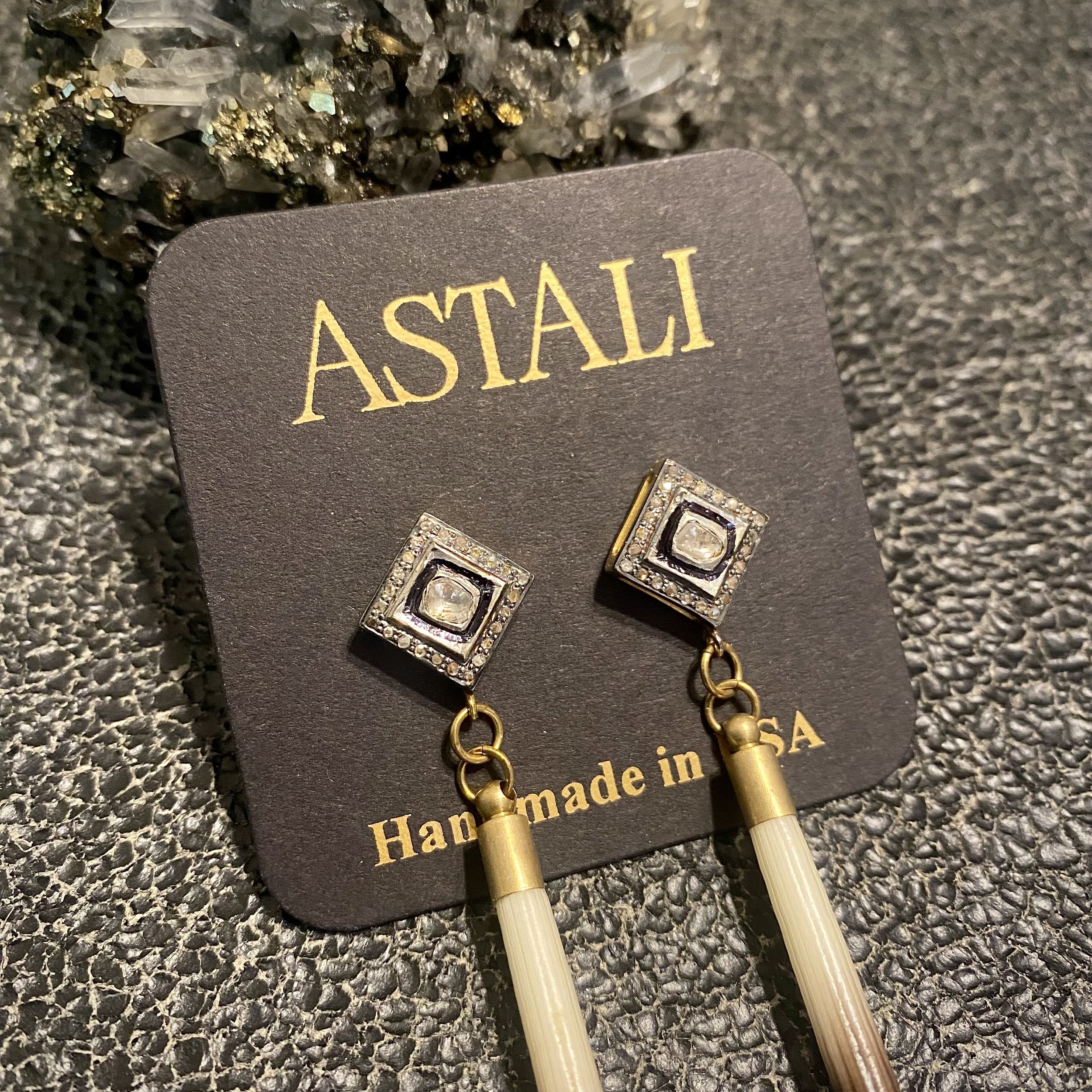 Porcupine Quill & Rose Cut Diamond Earrings - Square Posts-02.jpg