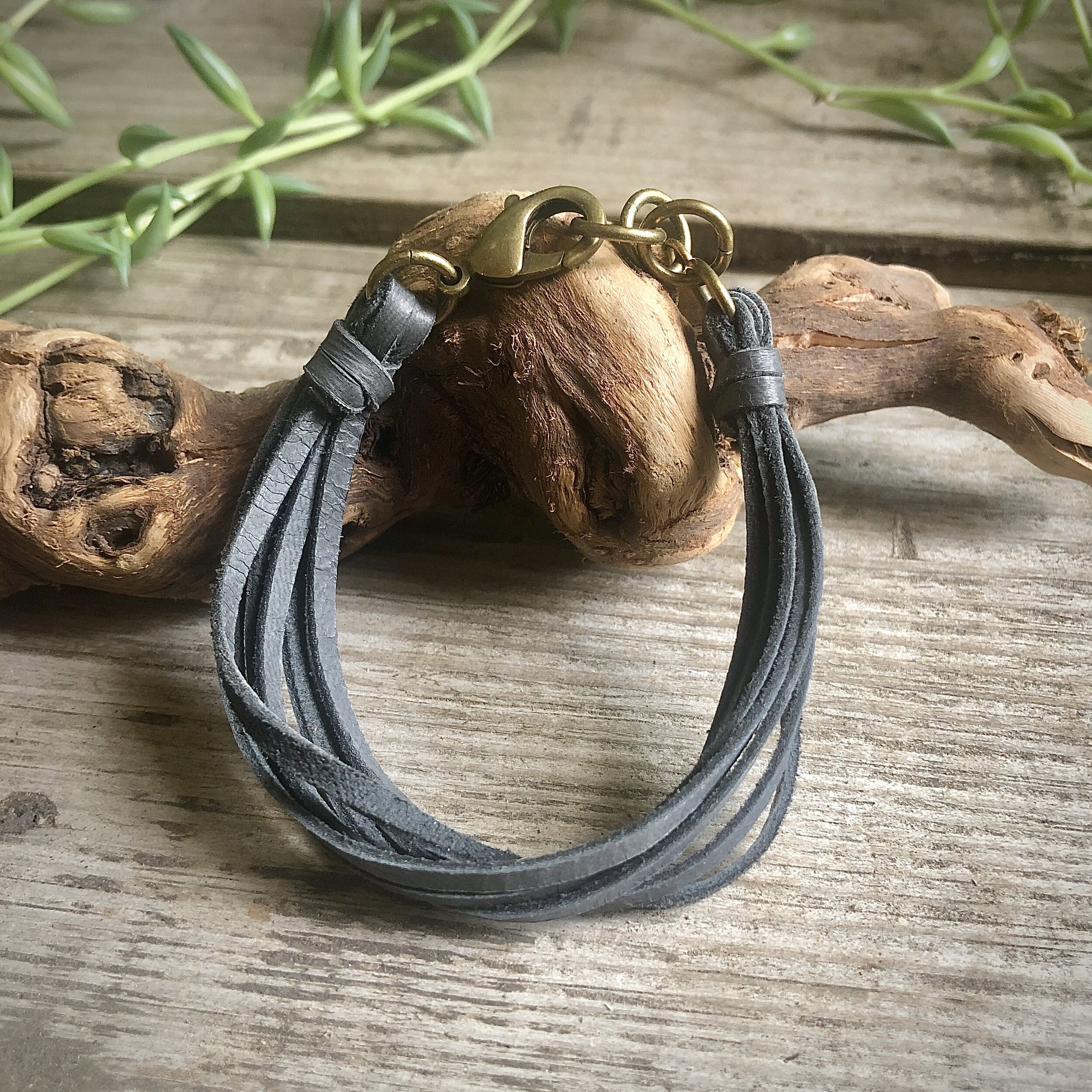 Multi Strand Leather Bracelet - Charcoal Brass 01.jpg