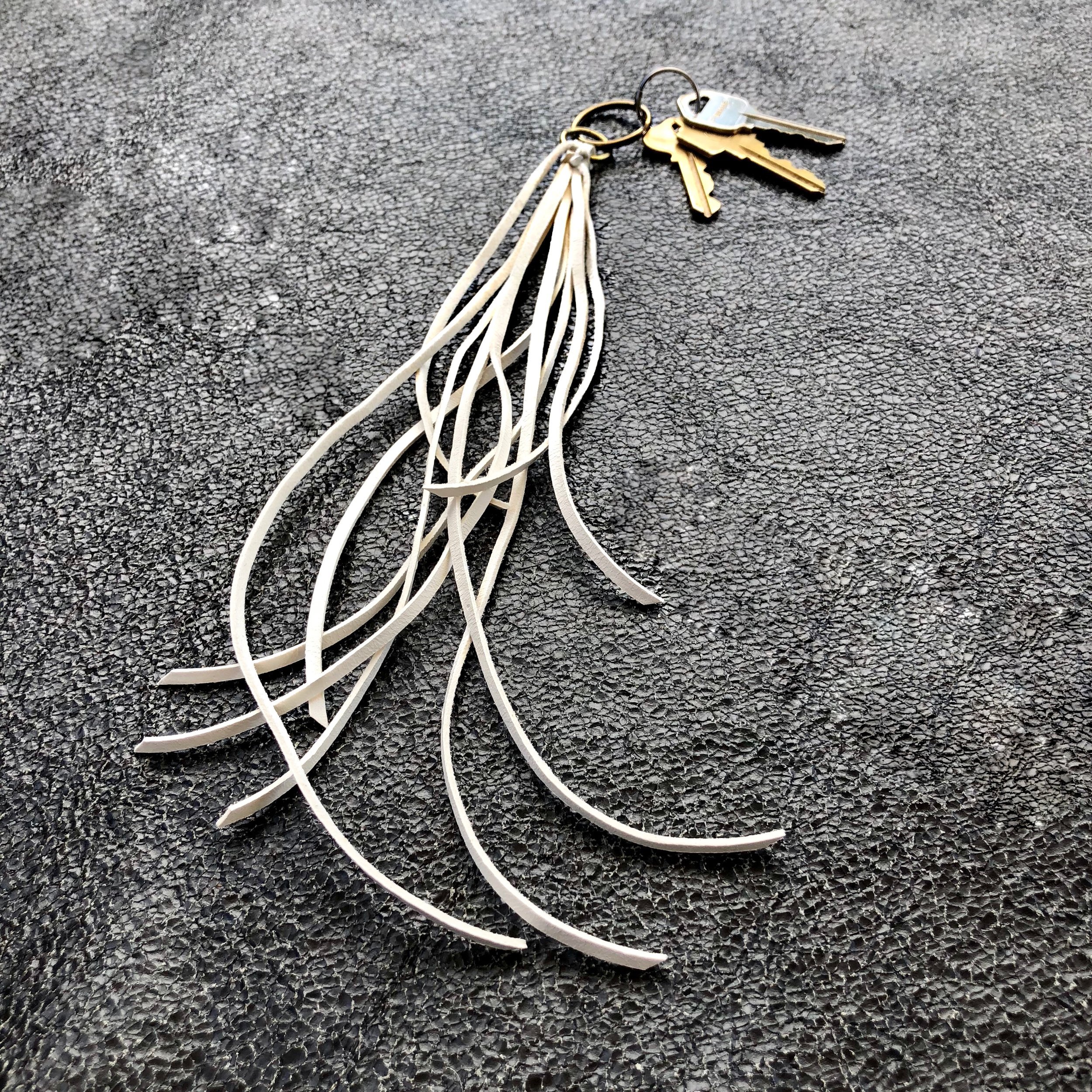 Leather Tassel Key Ring - White 03.jpg
