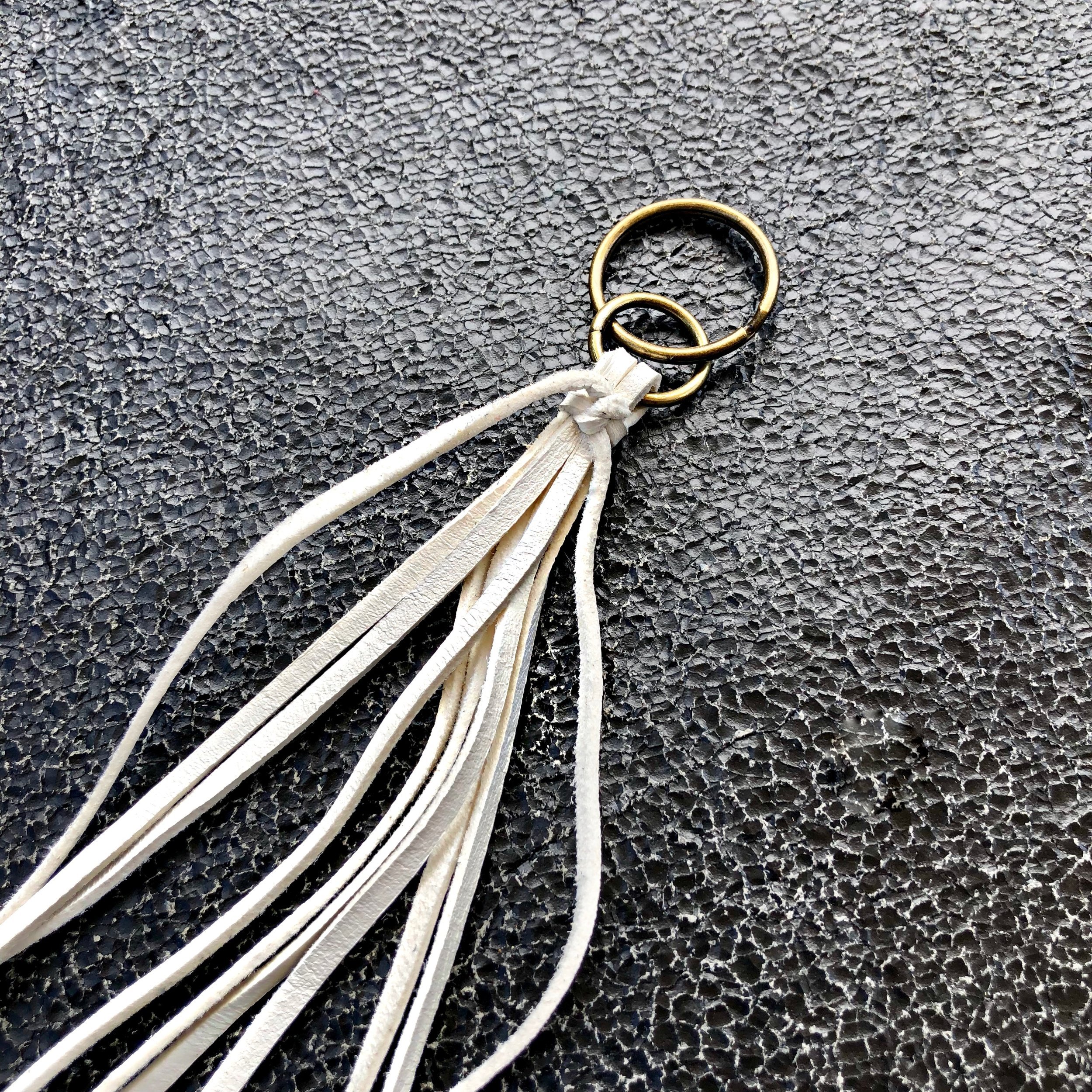 Leather Tassel Key Ring - White 07.jpg
