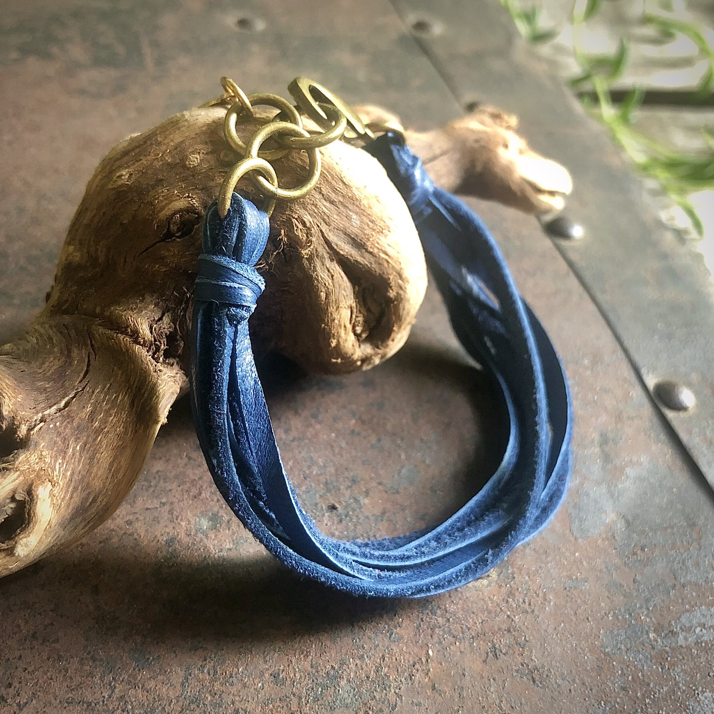 Multi Strand Leather Bracelet - Cadet Blue Brass 09.jpg