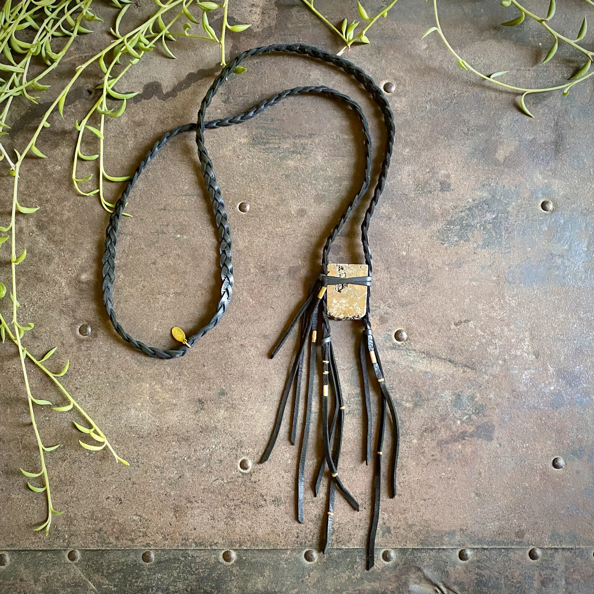 Braided Pirate Necklace - Black & Square Druzy 01.jpg