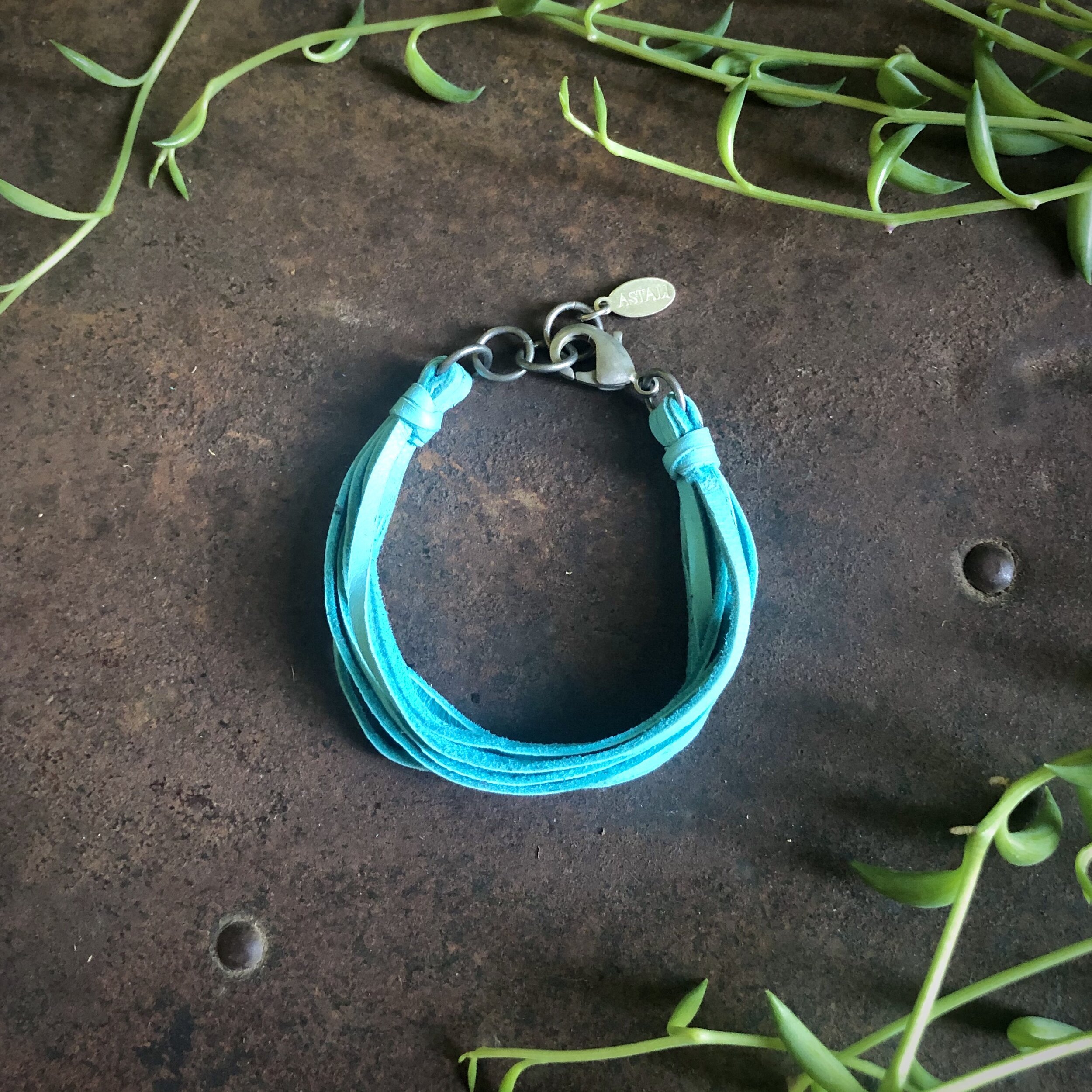 Multi Strand Leather Bracelet - Turquoise Silver 03.jpg