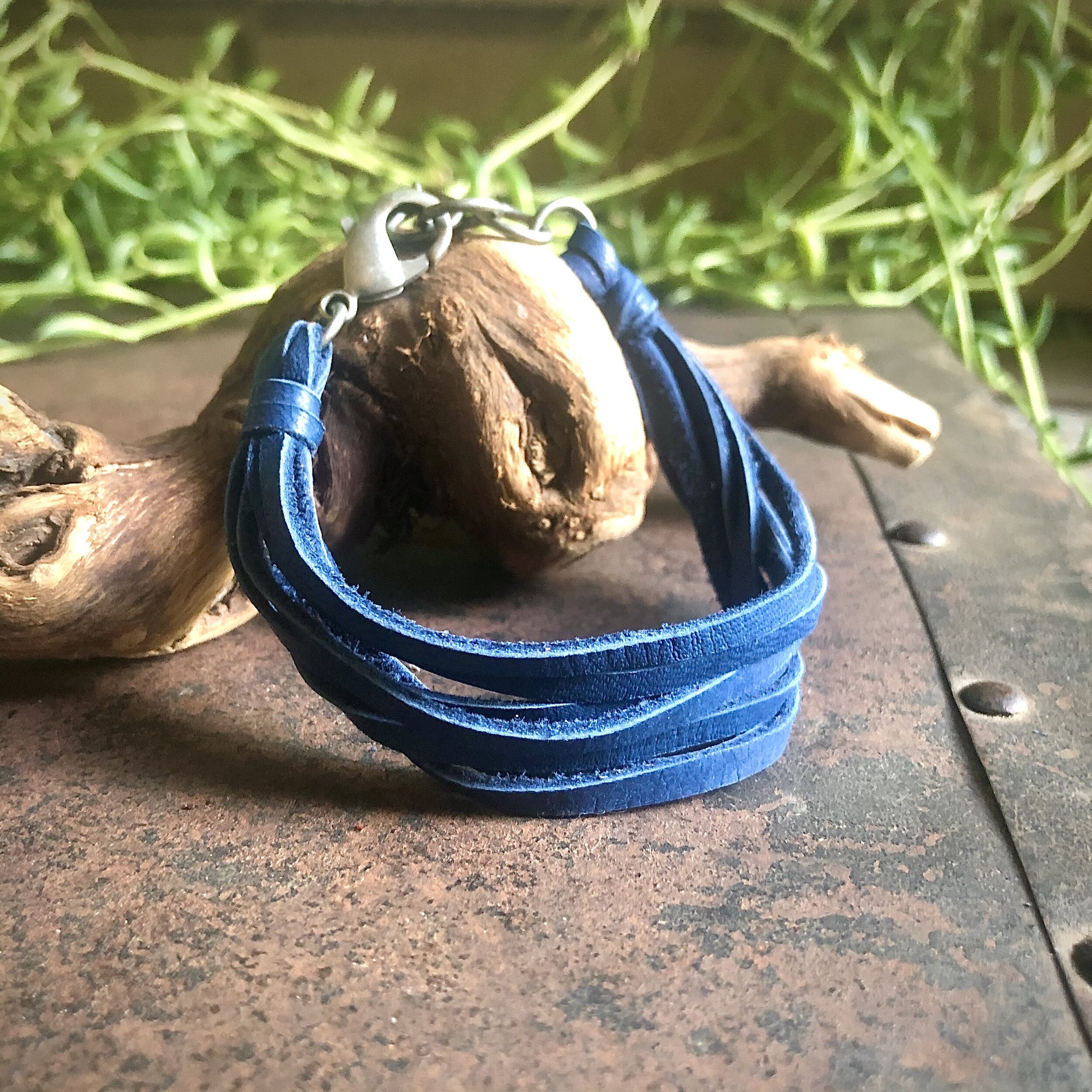 Multi Strand Leather Bracelet - Cadet Blue Silver 03.jpg