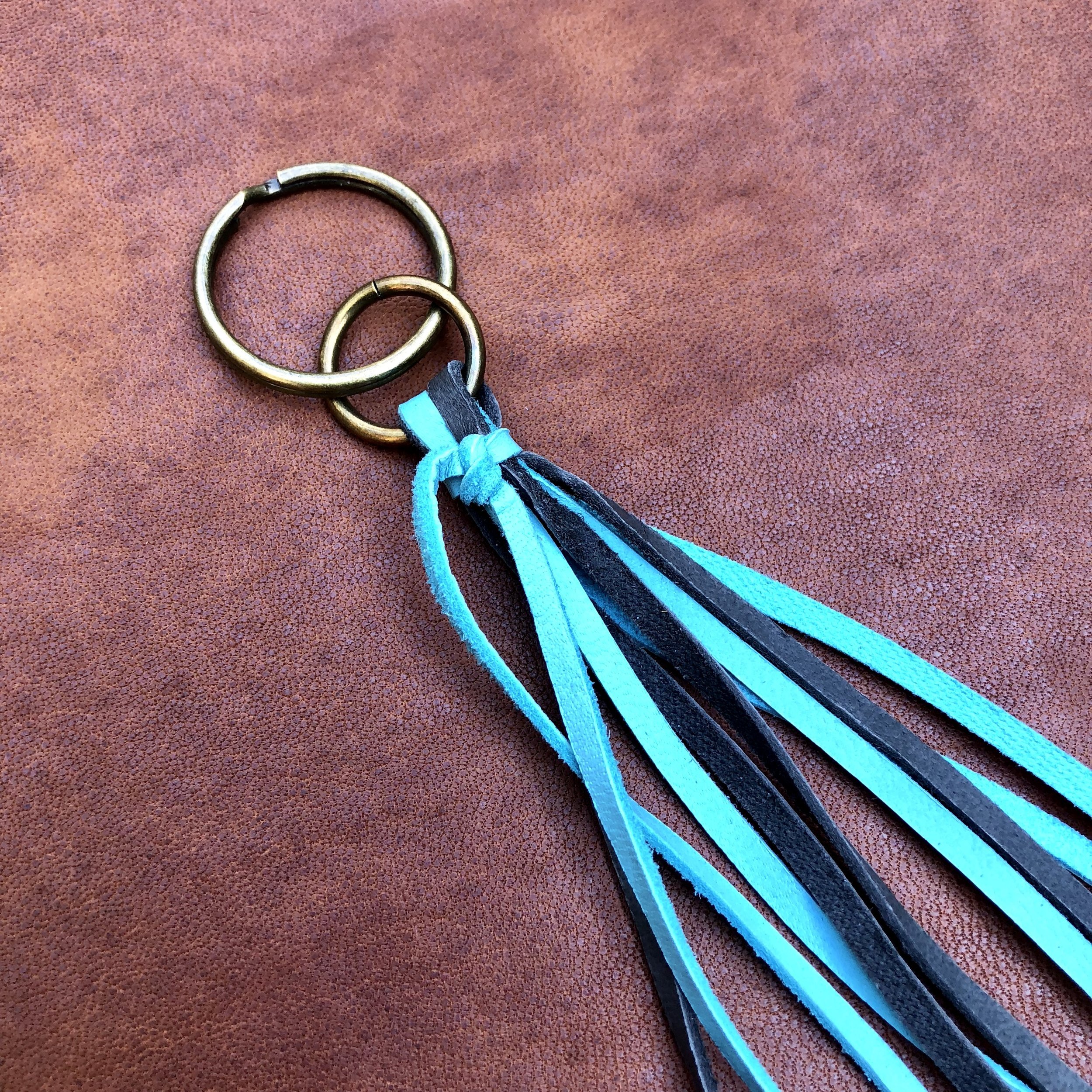 Leather Tassel Key Ring - Turquoise & Charcoal 09.jpg