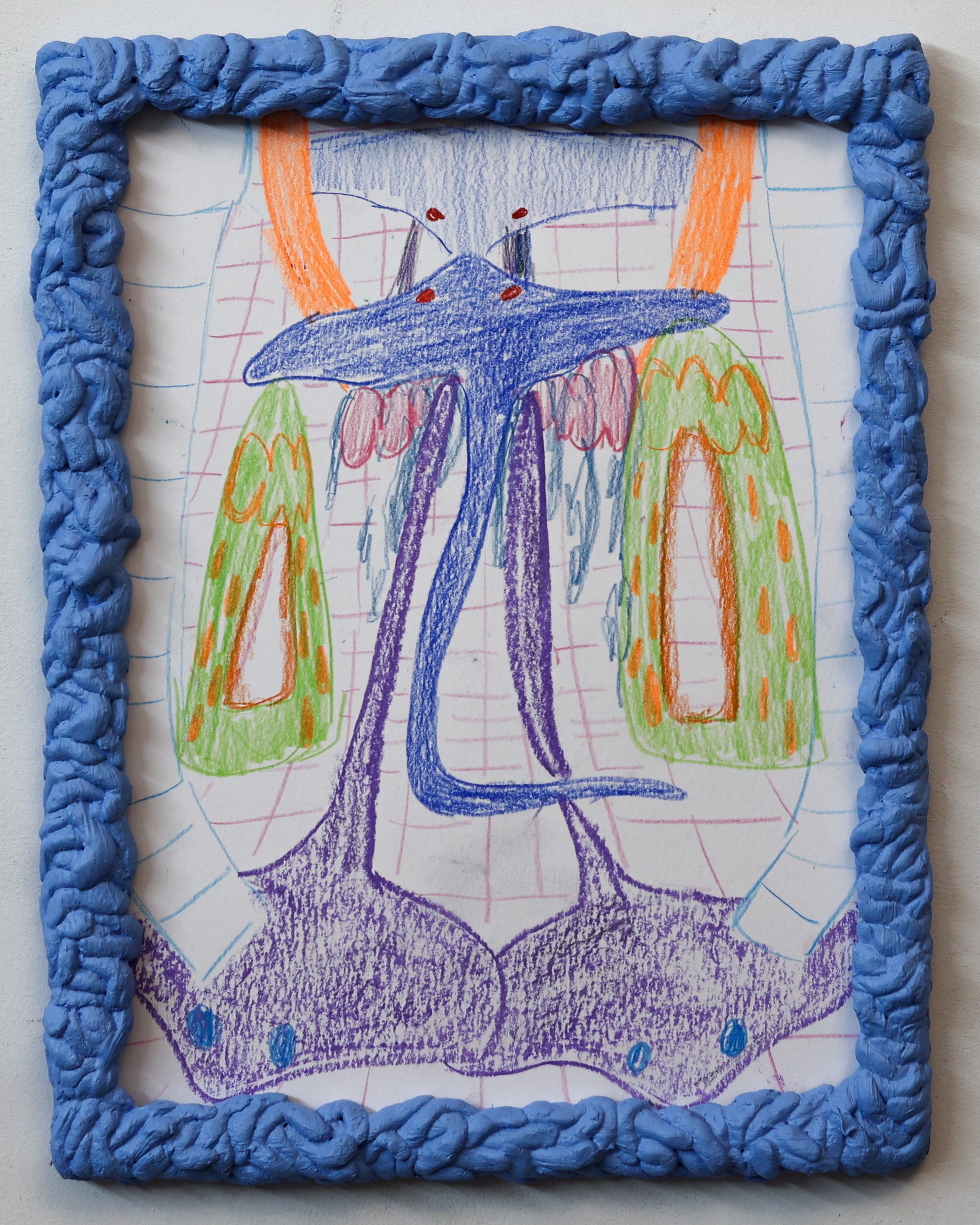Massage Advancement / 2026 / Oil pastel and colored pencil on paper, wood, epoxy, and
acrylic frame /12.5 X 9.5 inches