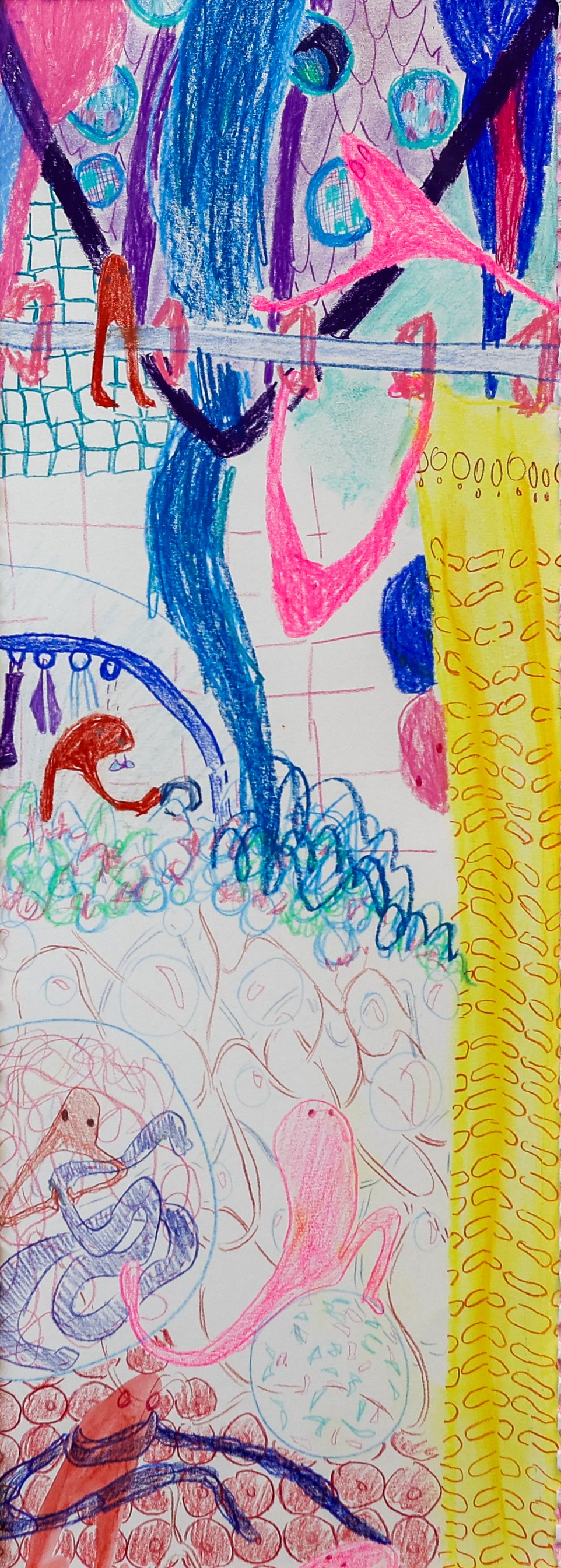 The Knitted Arms / 2026 / colored pencil, chalk
pastel, and gouache on paper / 19.5 x 8.5 inches