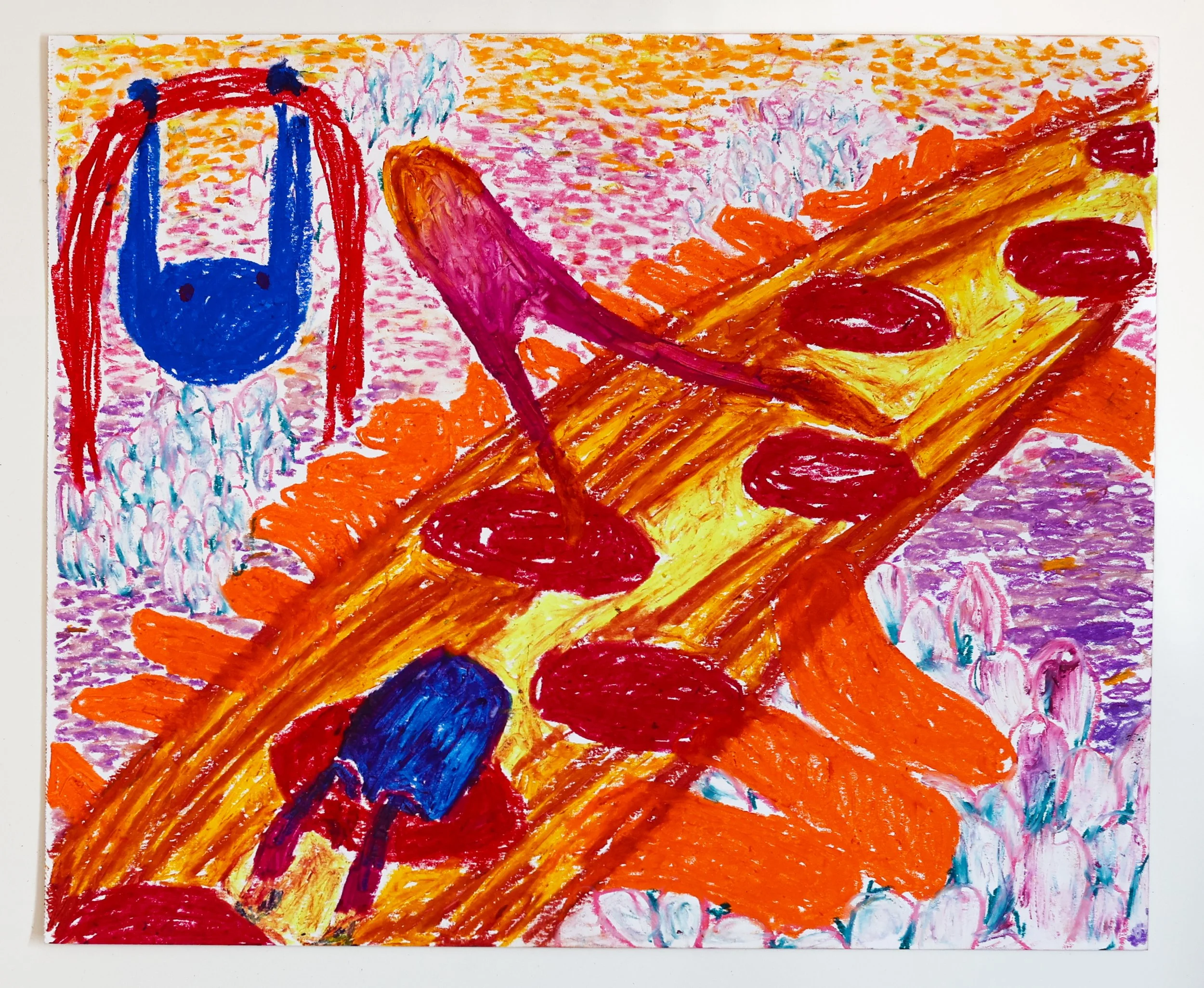 Tequila Lazy River with Blood Cell Rafts / 2026 / Oil pastel on paper / 14 X 17 inches