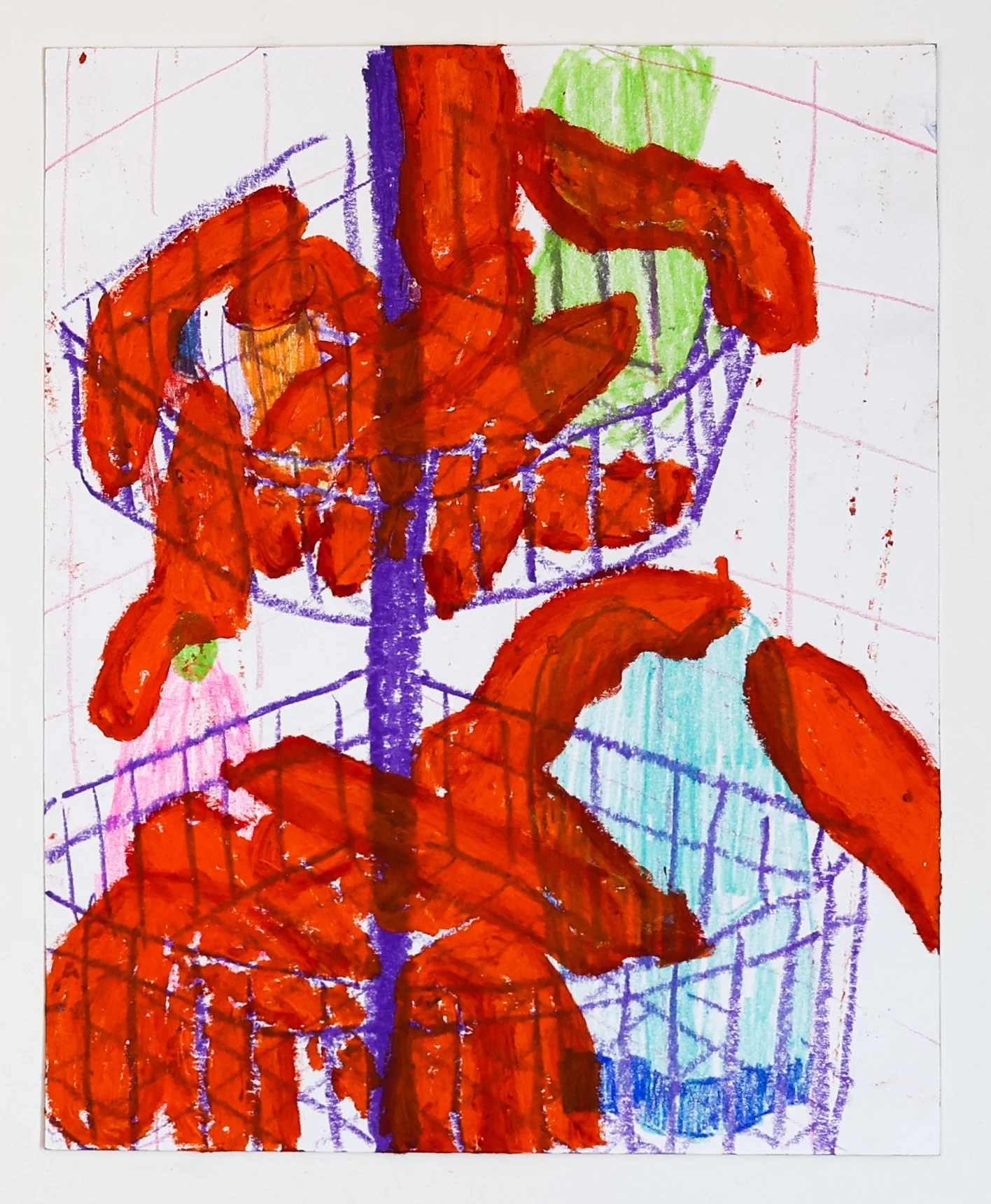 Shower Infestation / 2026 / Oil pastel and colored / pencil on paper / 10 X 8 inches