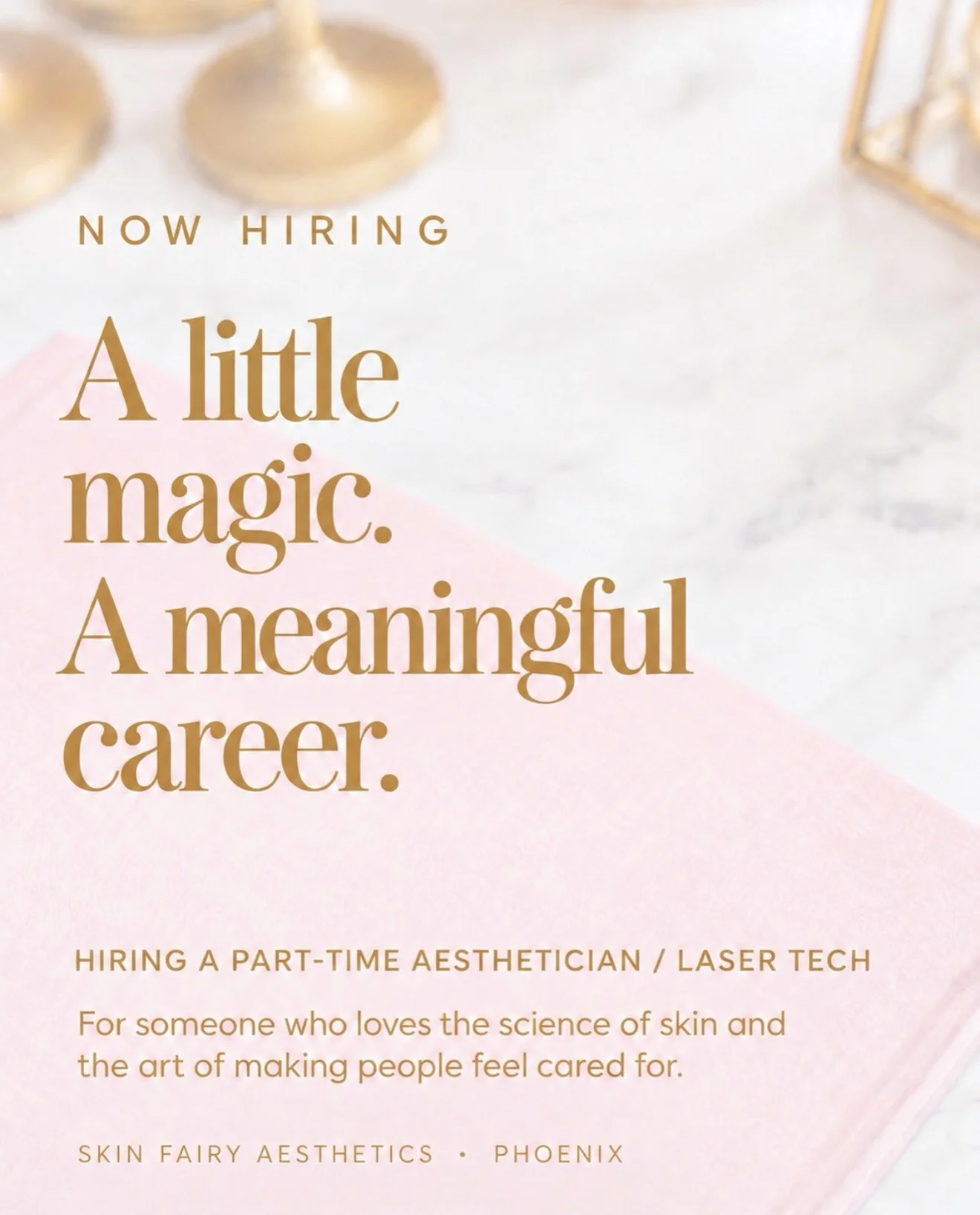 A little magic. A meaningful career. ✨

Skin Fairy is growing, and we&rsquo;re looking for a part-time Aesthetician / Laser Tech to grow with us.

Someone who loves the science of skin, makes clients feel truly cared for, and brings curiosity, initia
