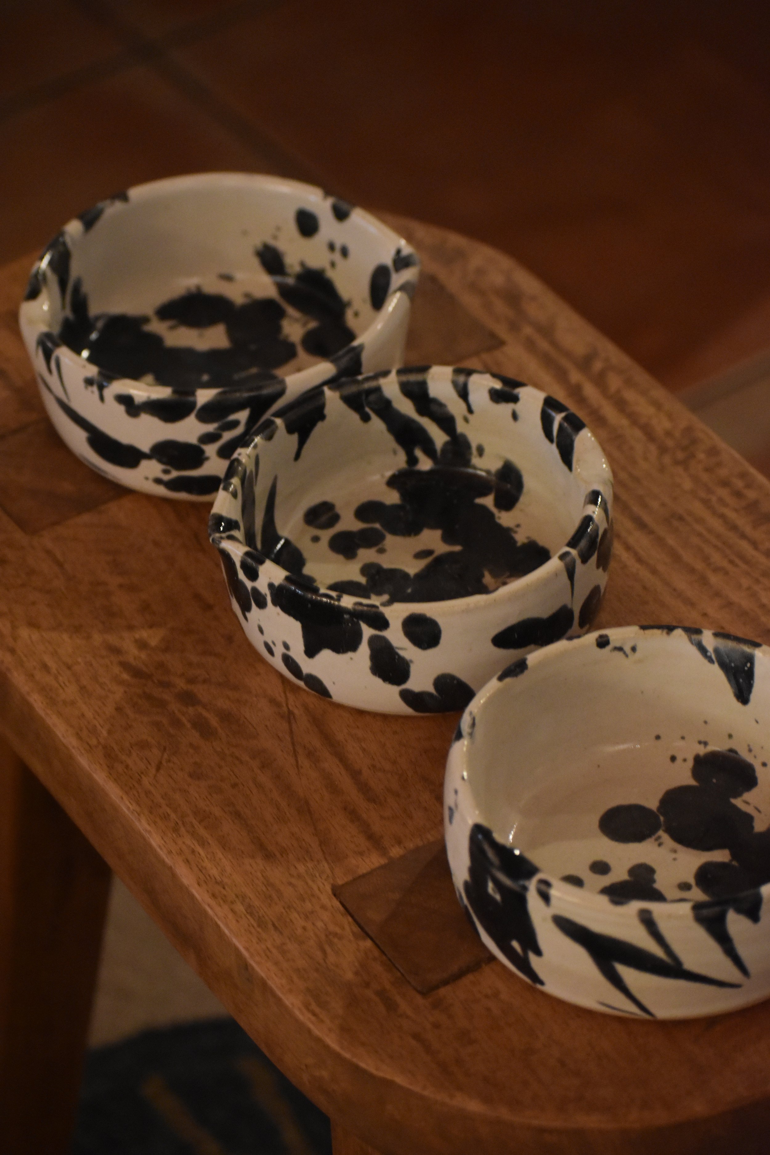 black n white speckled matcha bowls
