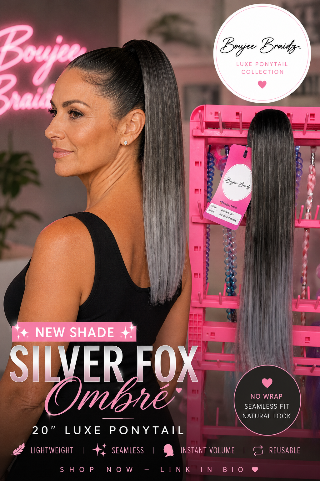 Silver Fox Drawstring Pony 22"