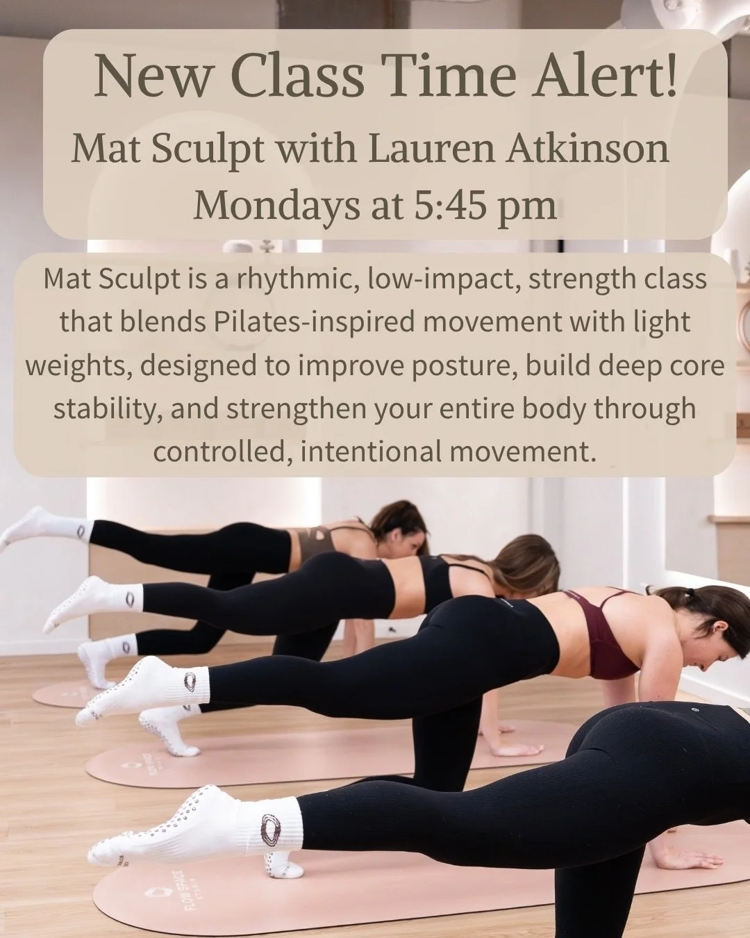 We&rsquo;ve added an evening Mat Sculpt class! See you Monday 🤍✨