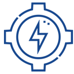 An icon of a gear with a lightning bolt inside, representing electrical or mechanical energy.