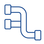 Blue pipeline with three segments and connections.