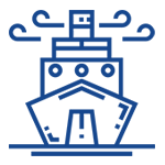 Line drawing of a boat with a large sail and a small flag on top