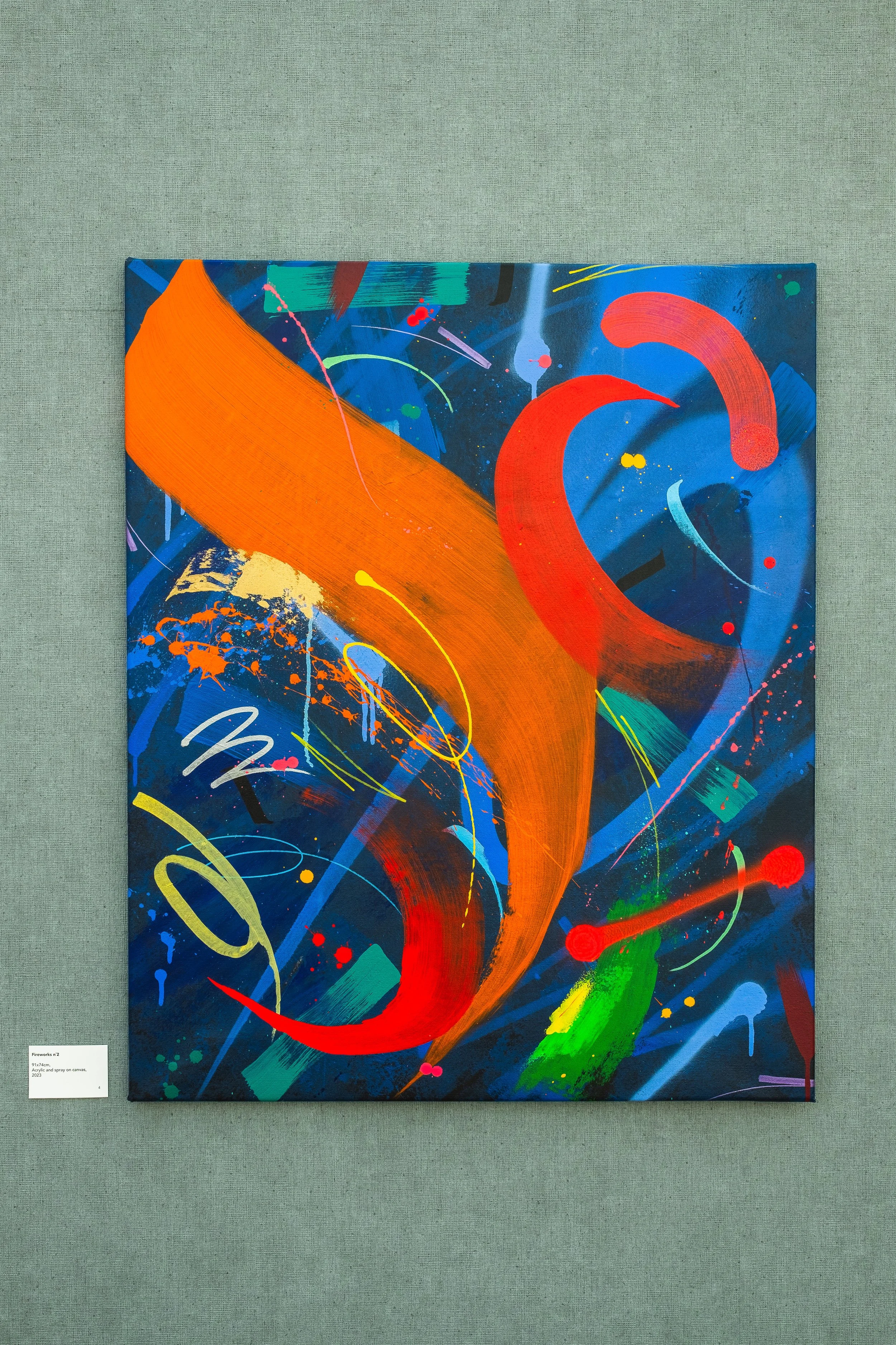 'Fireworks n*2', 94x71cm, acrylic and spray, 
Chromadepth 3D,  2023