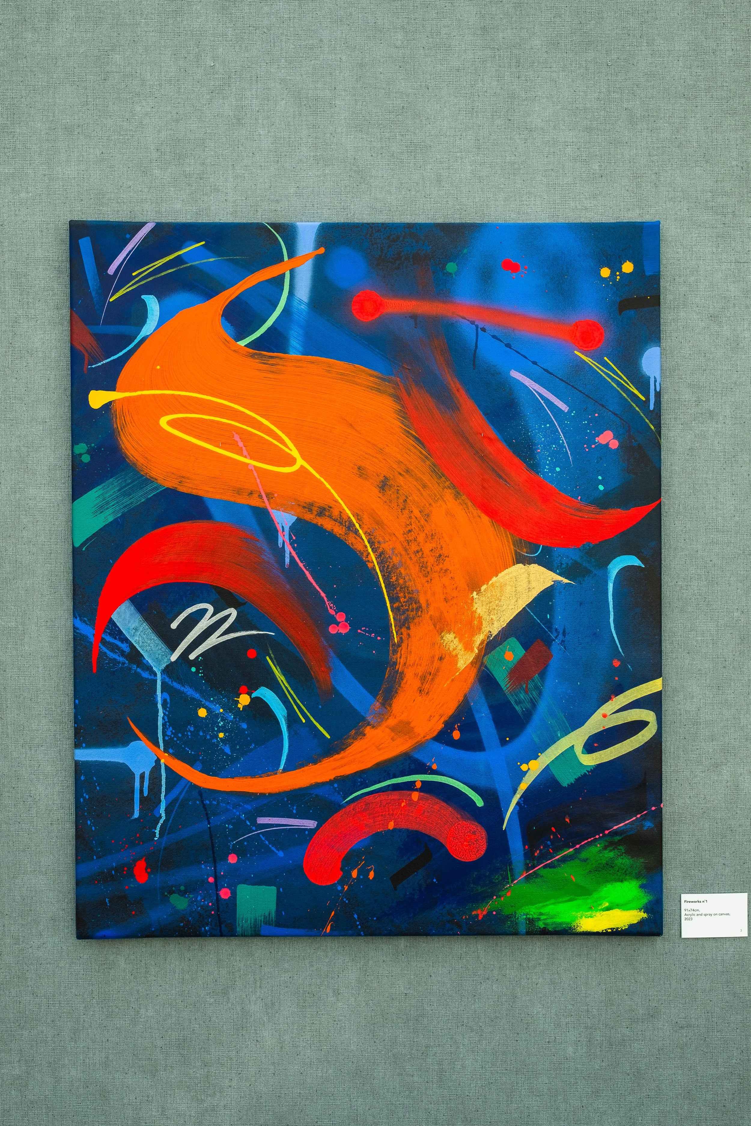 'Fireworks n*1', 94x71cm, acrylic and spray, 
Chromadepth 3D,  2023