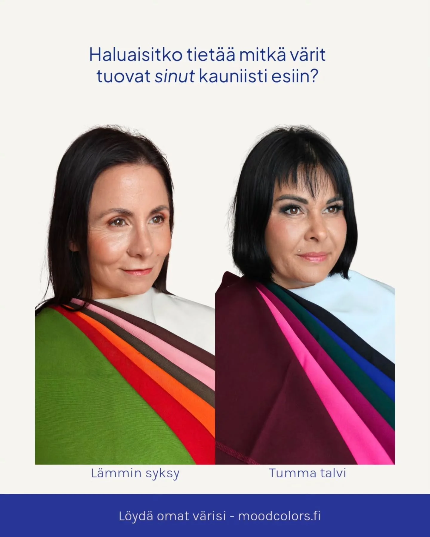 Moodcolors-v&auml;rianalyytikot palvelevat usealla paikkakunnalla Suomessa sek&auml; Espanjan Aurinkorannikolla ✨ 

Tervetuloa kokemaan omat parhaat v&auml;risi! 😍

Profiilin @moodcolors.fi linkist&auml; l&ouml;yd&auml;t l&auml;himm&auml;n v&auml;ri