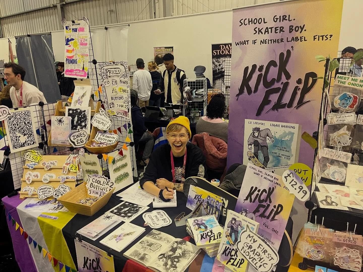 Back @thoughtbubblefestival today solo style with prints, zines, stickers and ALMOST SOLD OUT COPIES OF KICKFLIP OMGOMGOMG come say hi love u pals