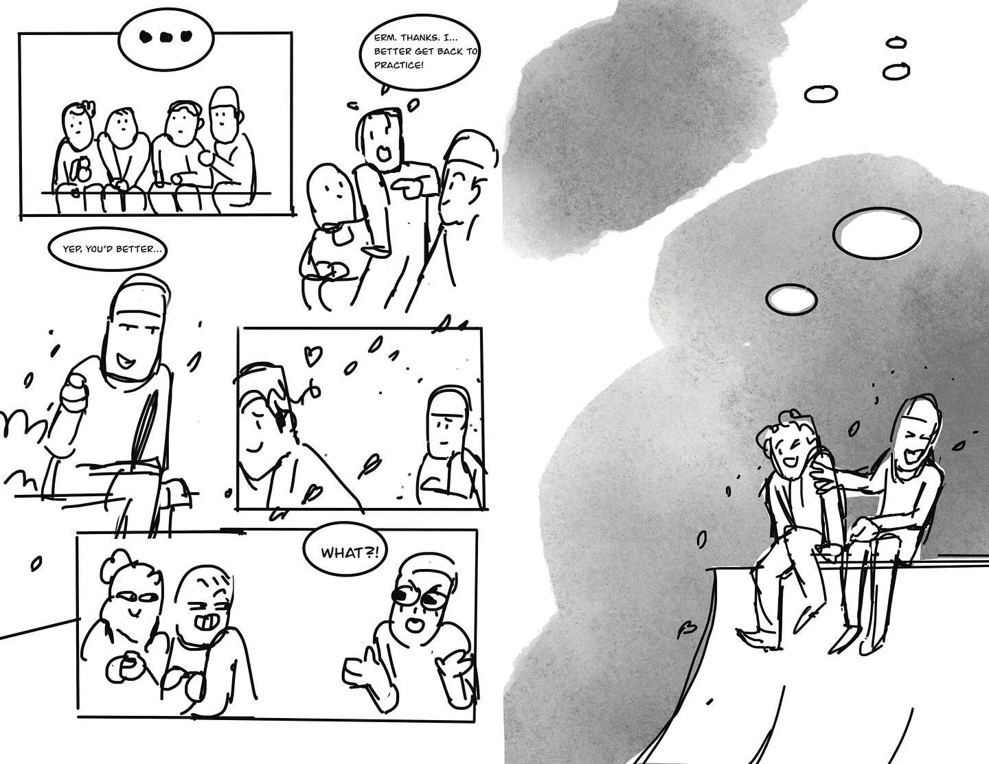 Kick Flip page from roughs to the final 🖤💜💛🤍