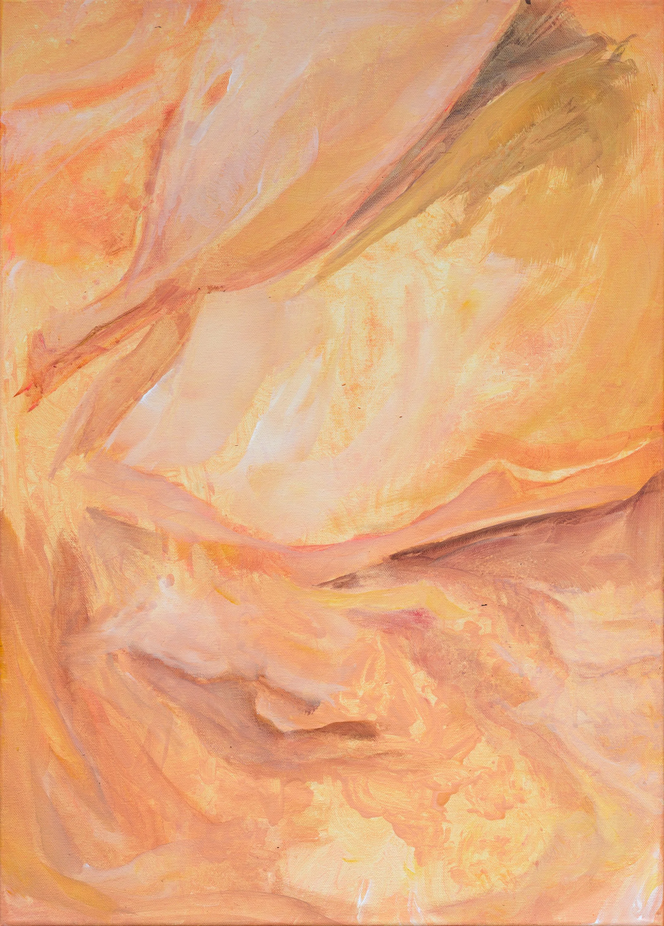 Acrylic painting “Structure I” by Renata Koleckarova, 70 × 50 cm, inspired by the softness of rose petals and skin.