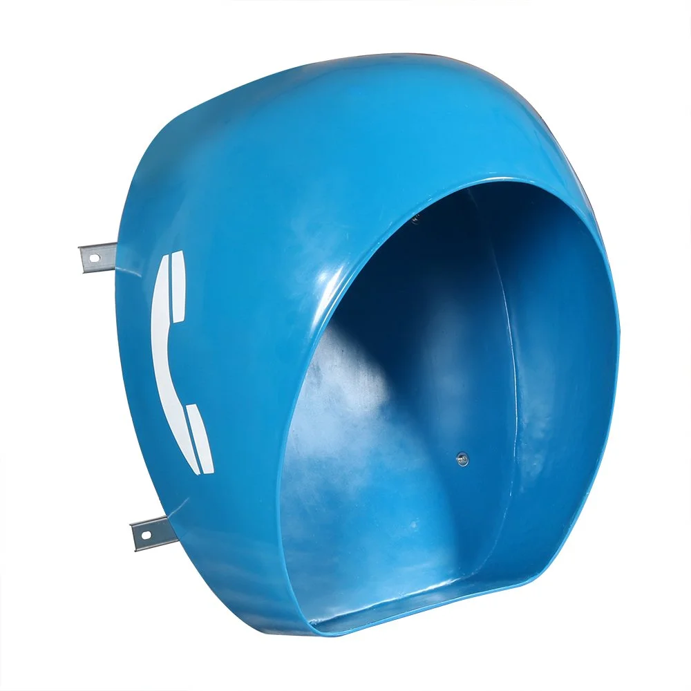 Blue acoustic hood with a phone icon on the side
