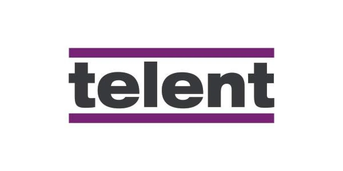 The word 'talent' in bold black lowercase letters, with purple lines above and below, on a white background.