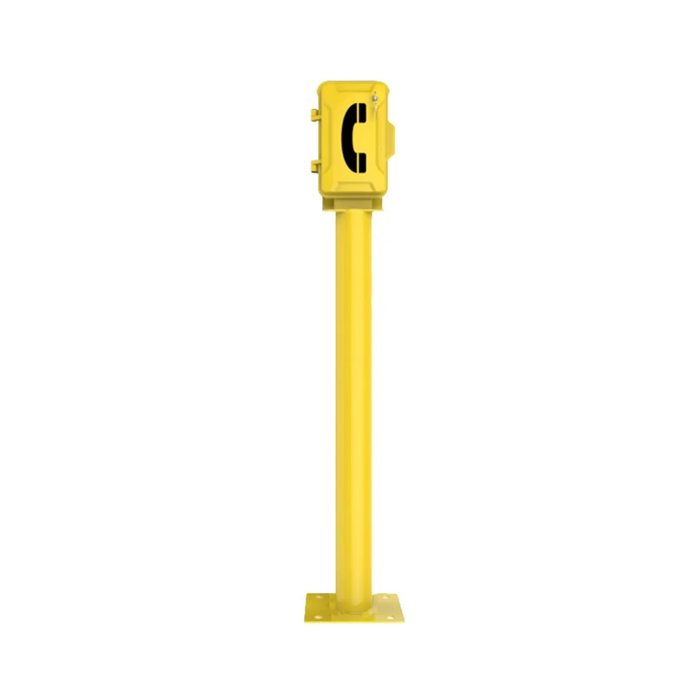 Yellow emergency telephone mounted on a yellow pole. suitable for roadside